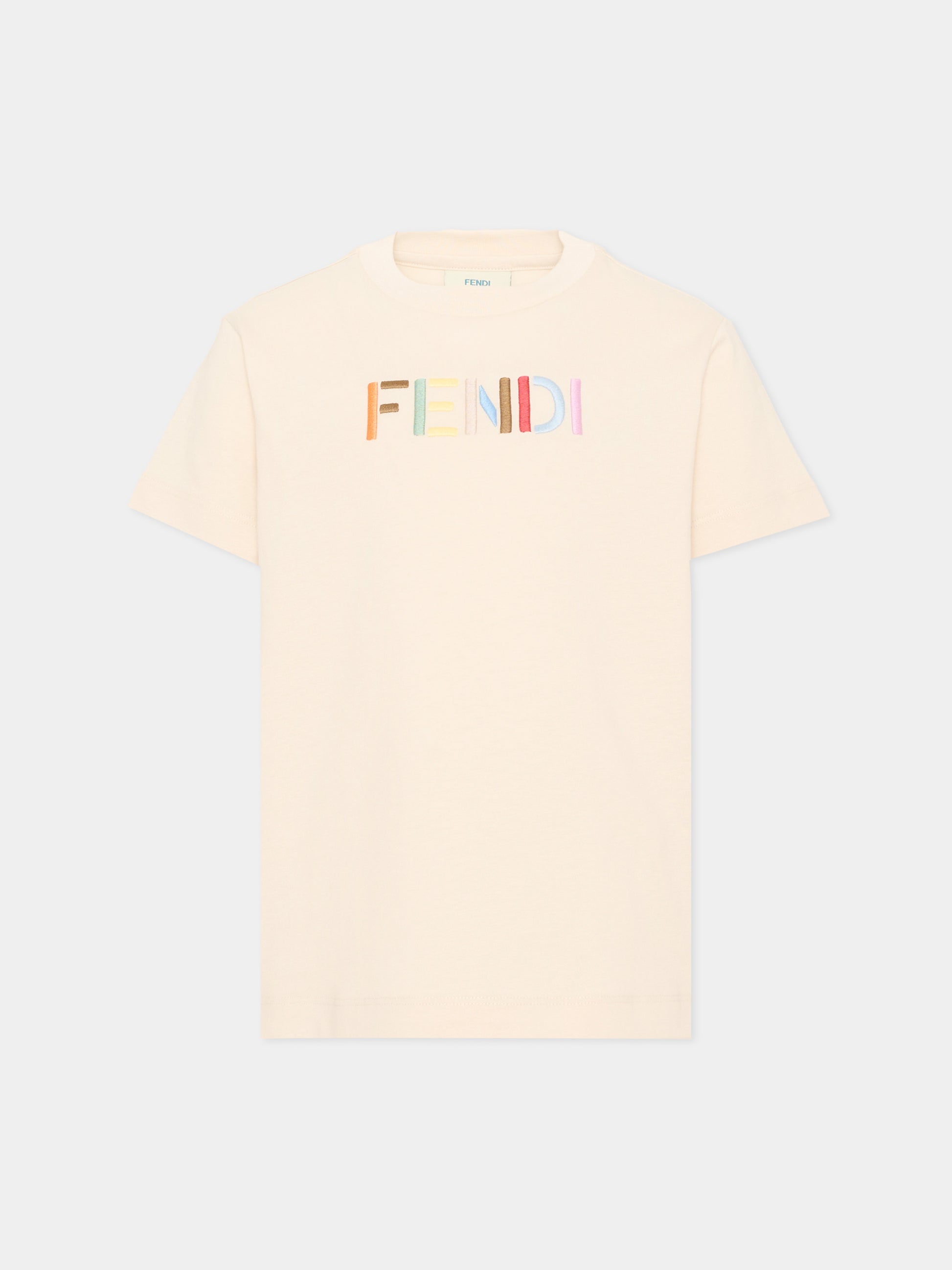 T-Shirt beige per bambini con logo,Fendi Kids,JUI208 AY8D F0XW5
