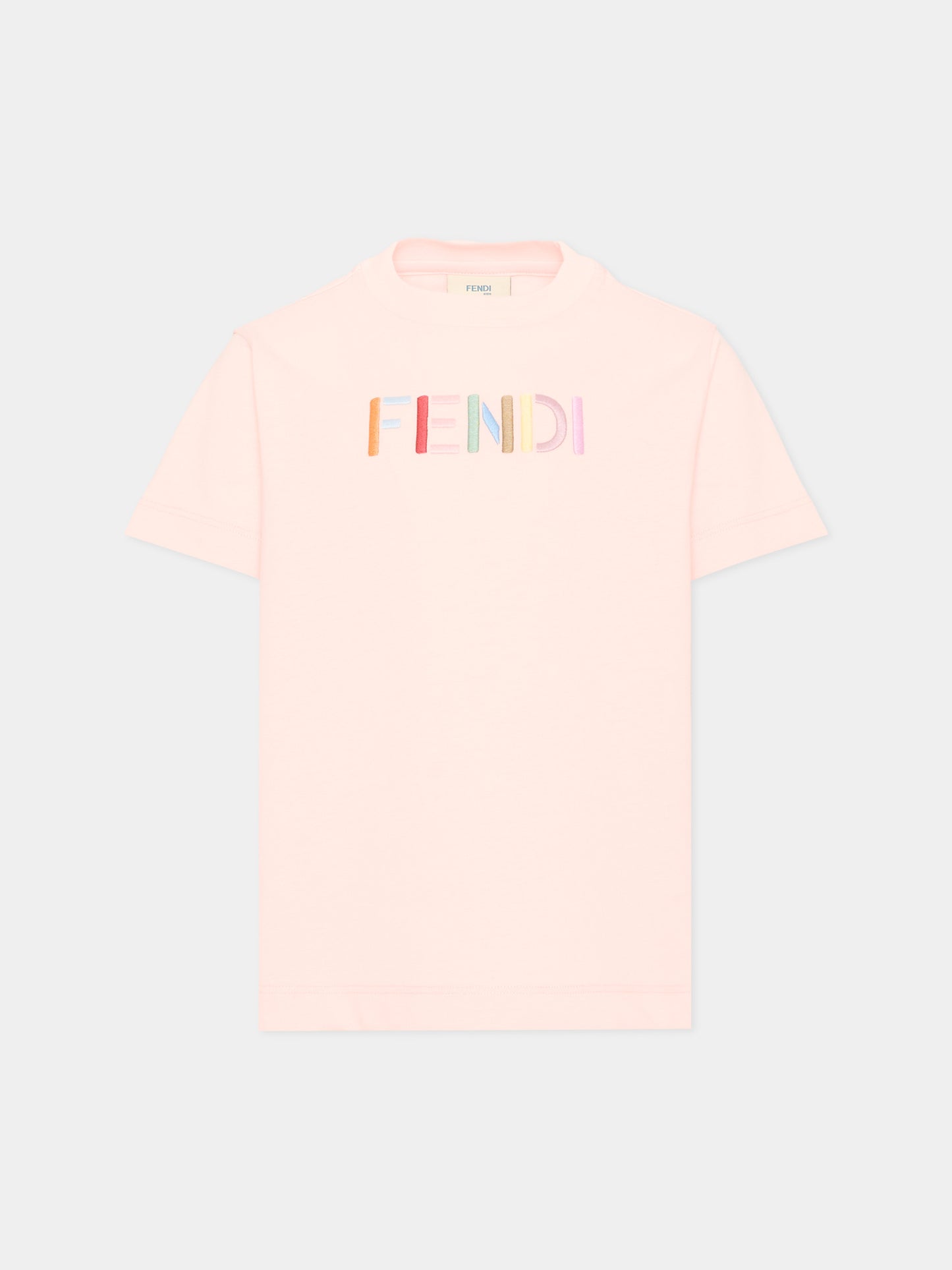 T-shirt rosa per bambina con logo,Fendi Kids,JUI208 AY8D F1UL9