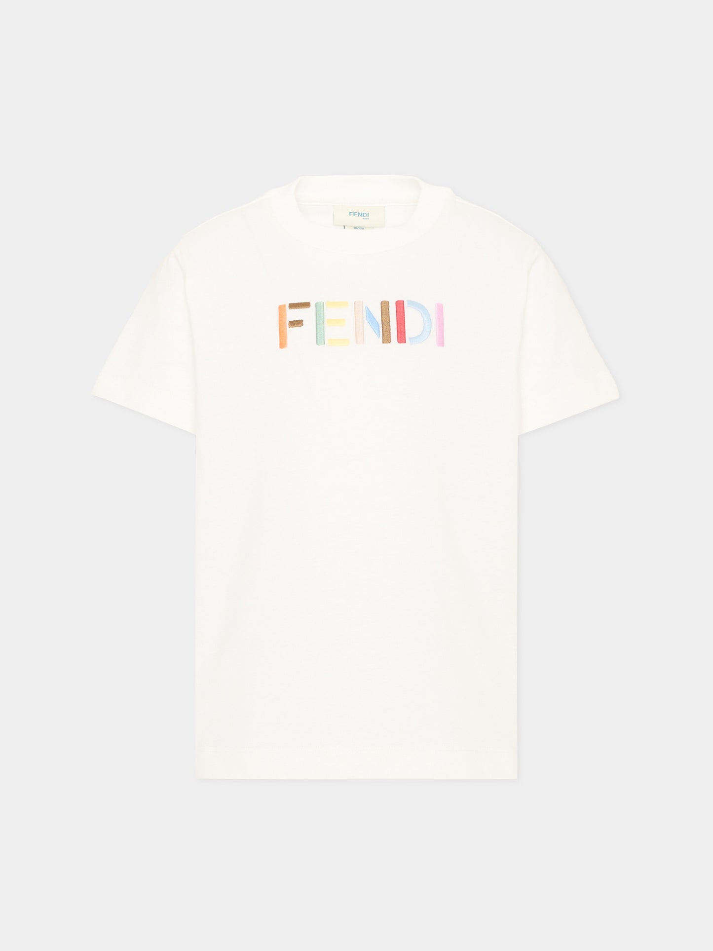 T-Shirt bianca per bambini con logo,Fendi Kids,JUI208 AY8D F0TU9