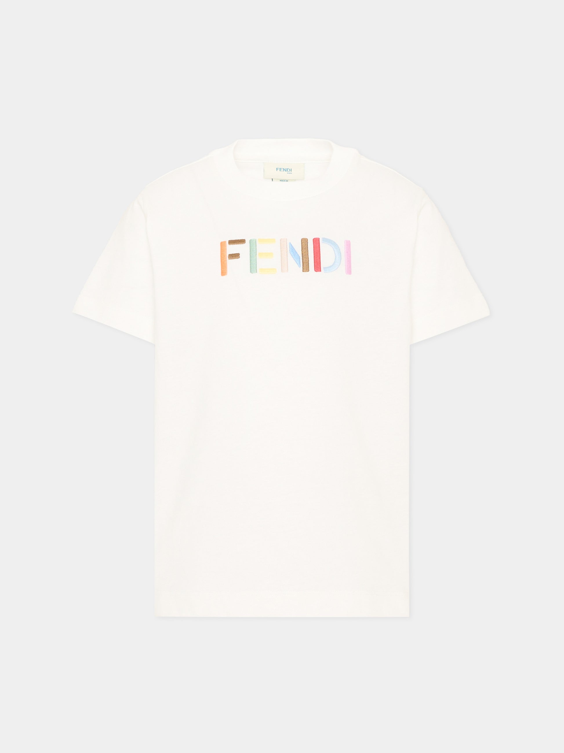T-Shirt avorio per bambini con logo,Fendi Kids,JUI208 AY8D F0TU9