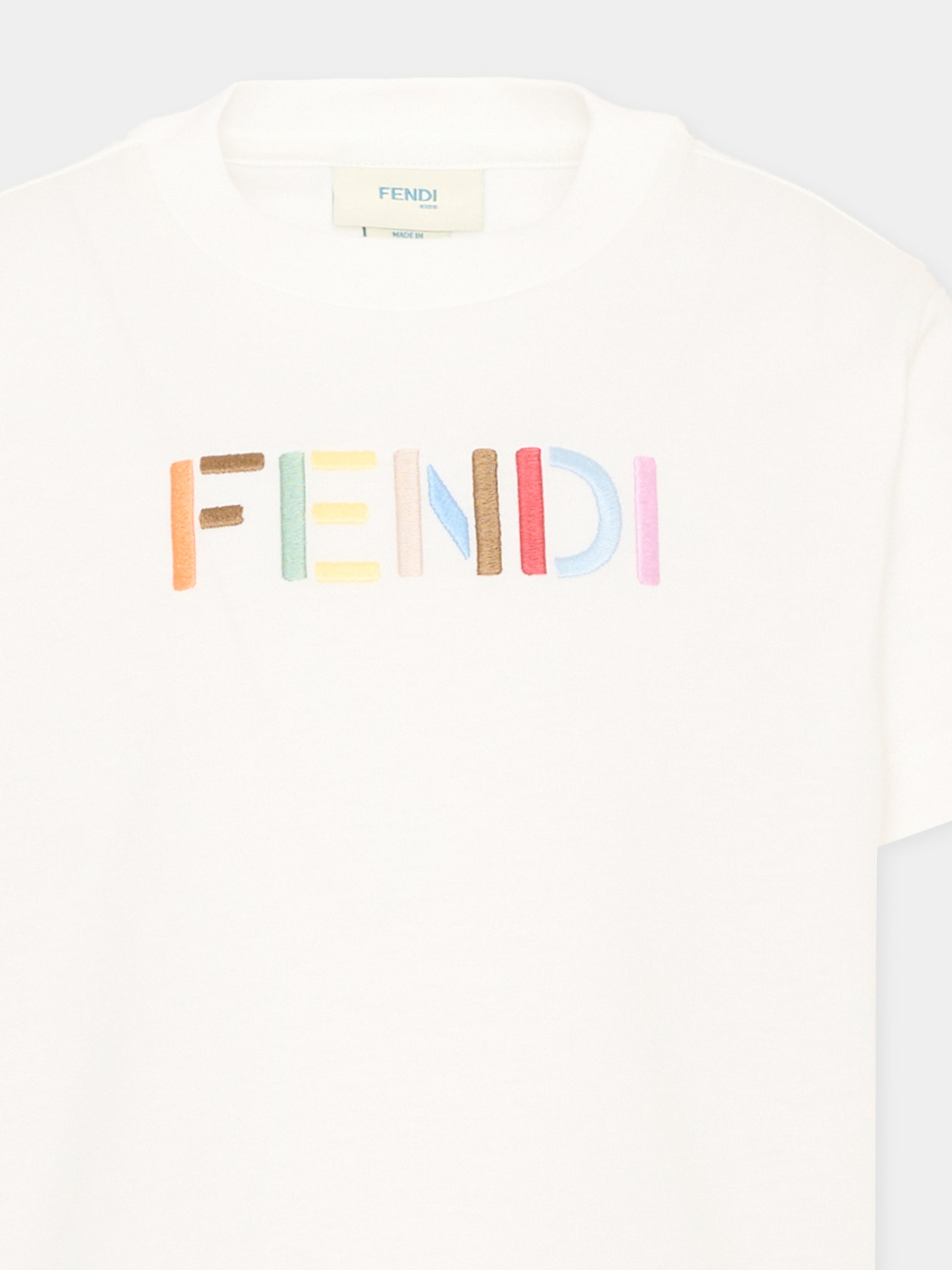 T-Shirt avorio per bambini con logo,Fendi Kids,JUI208 AY8D F0TU9