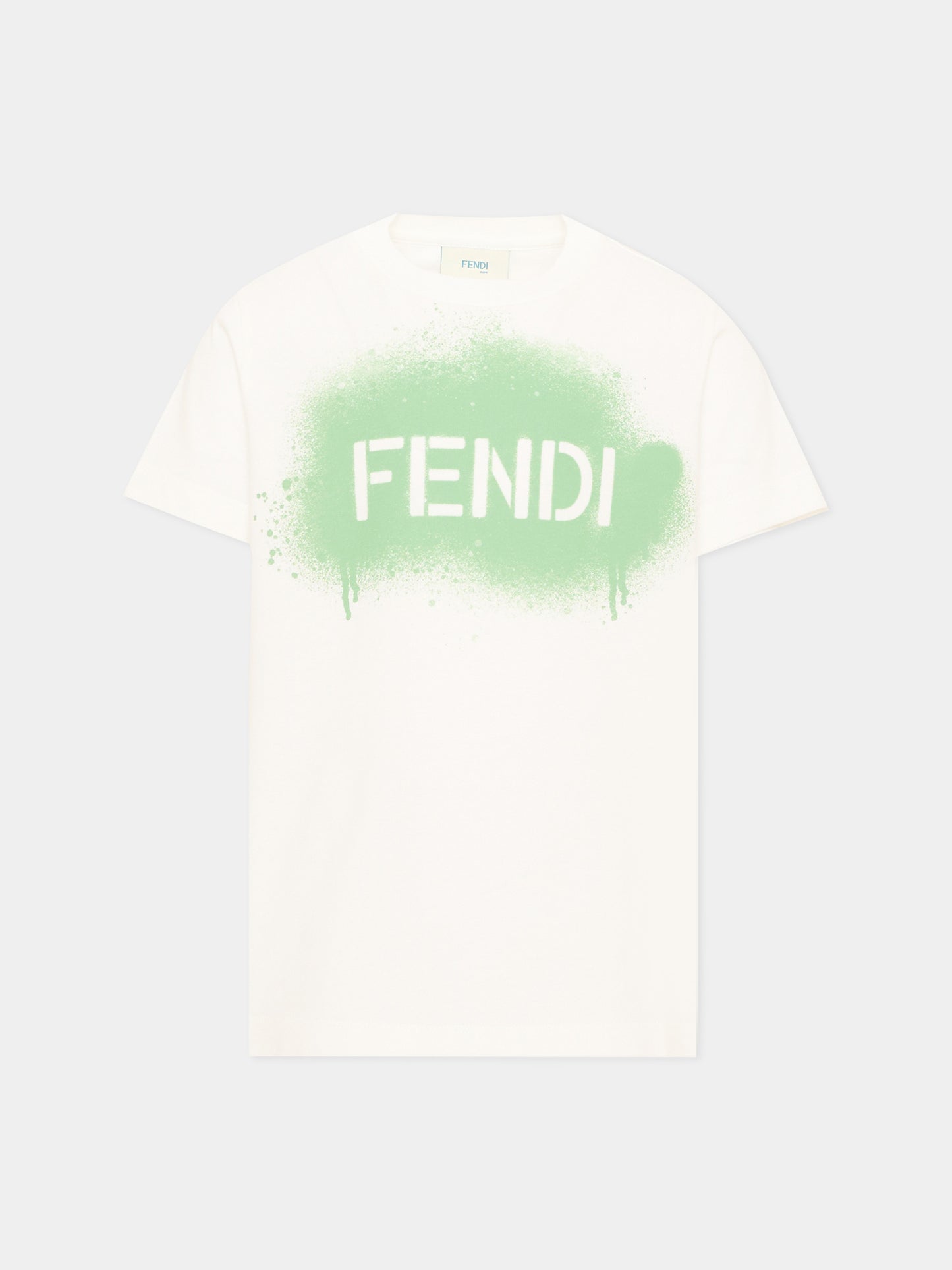 T-Shirt avorio per bambino con logo,Fendi Kids,JUI212 AY8D F1X7R