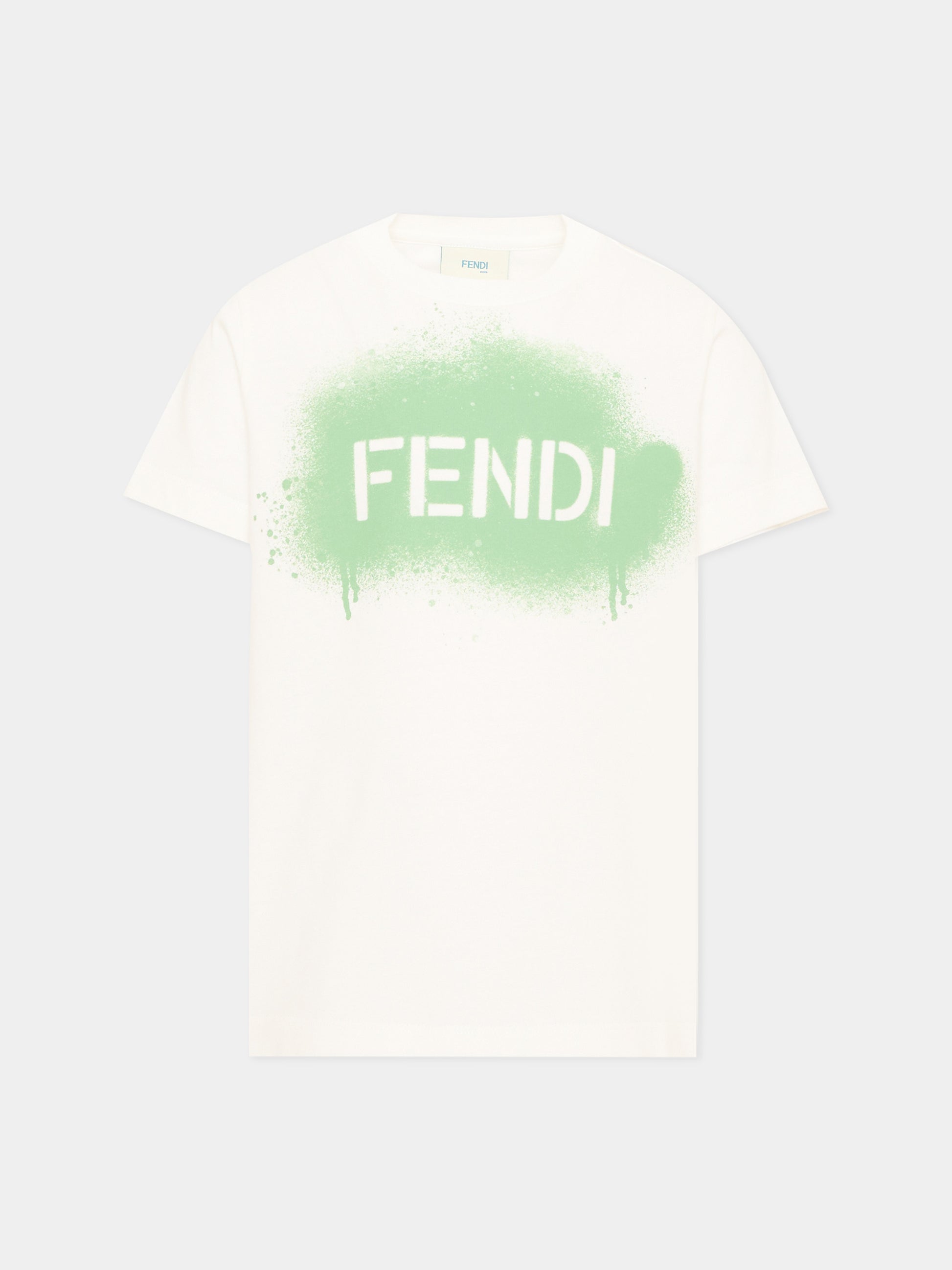 T-Shirt avorio per bambino con logo,Fendi Kids,JUI212 AY8D F1X7R