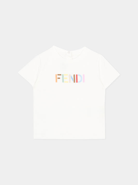 T-shirt bianca per neonati con logo,Fendi Kids,BUI119 AY8D F0TU9