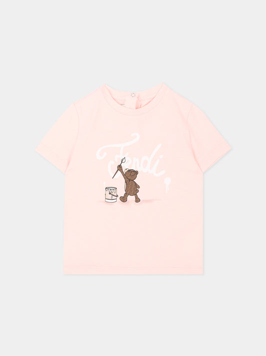 T-shirt rosa per neonata con logo,Fendi Kids,BUI120 AY8D F1UL9