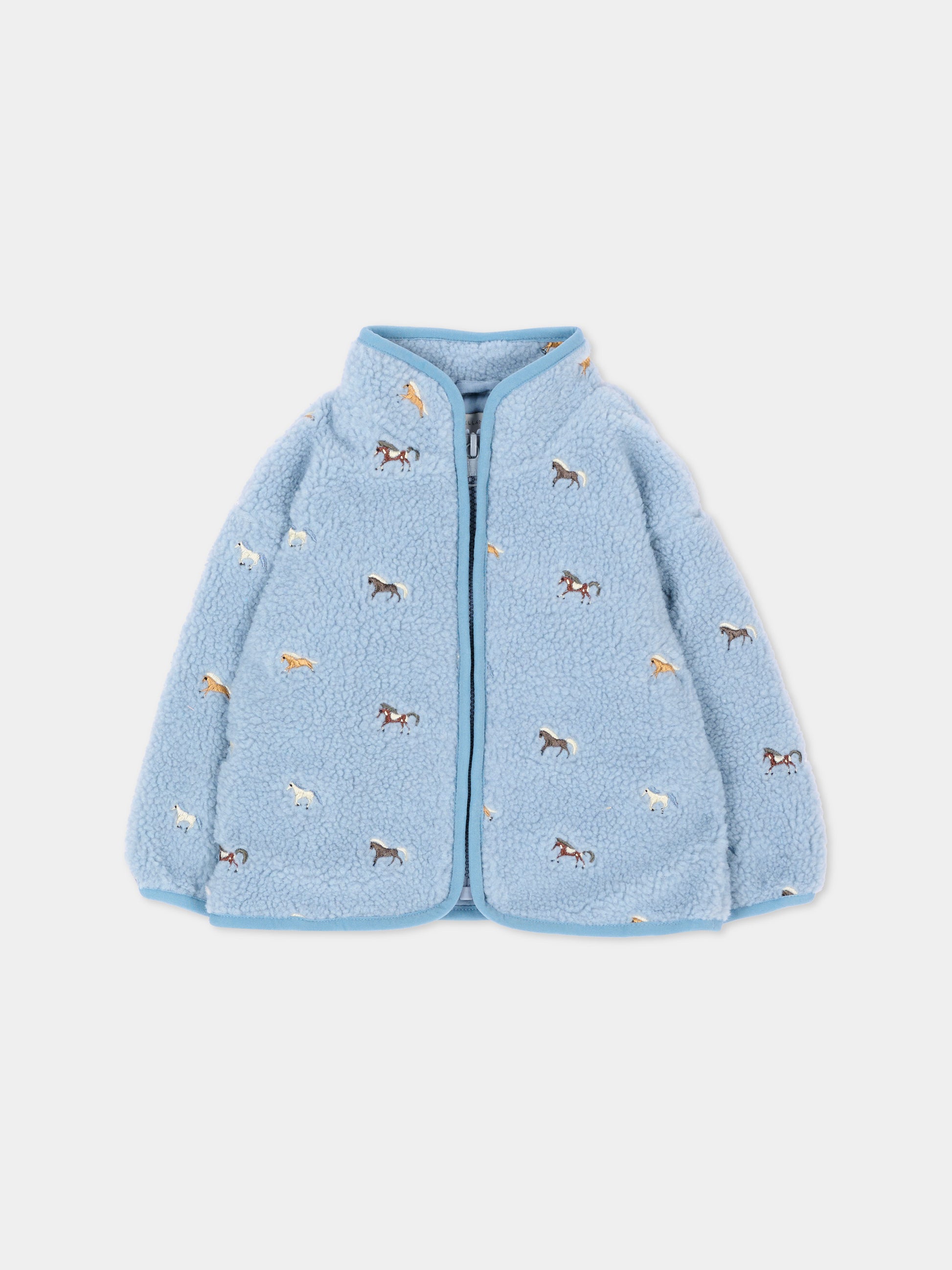 Ecopelliccia azzurra per neonato con cavalli,Stella Mccartney Kids,TZ2367 Z4123 643EM