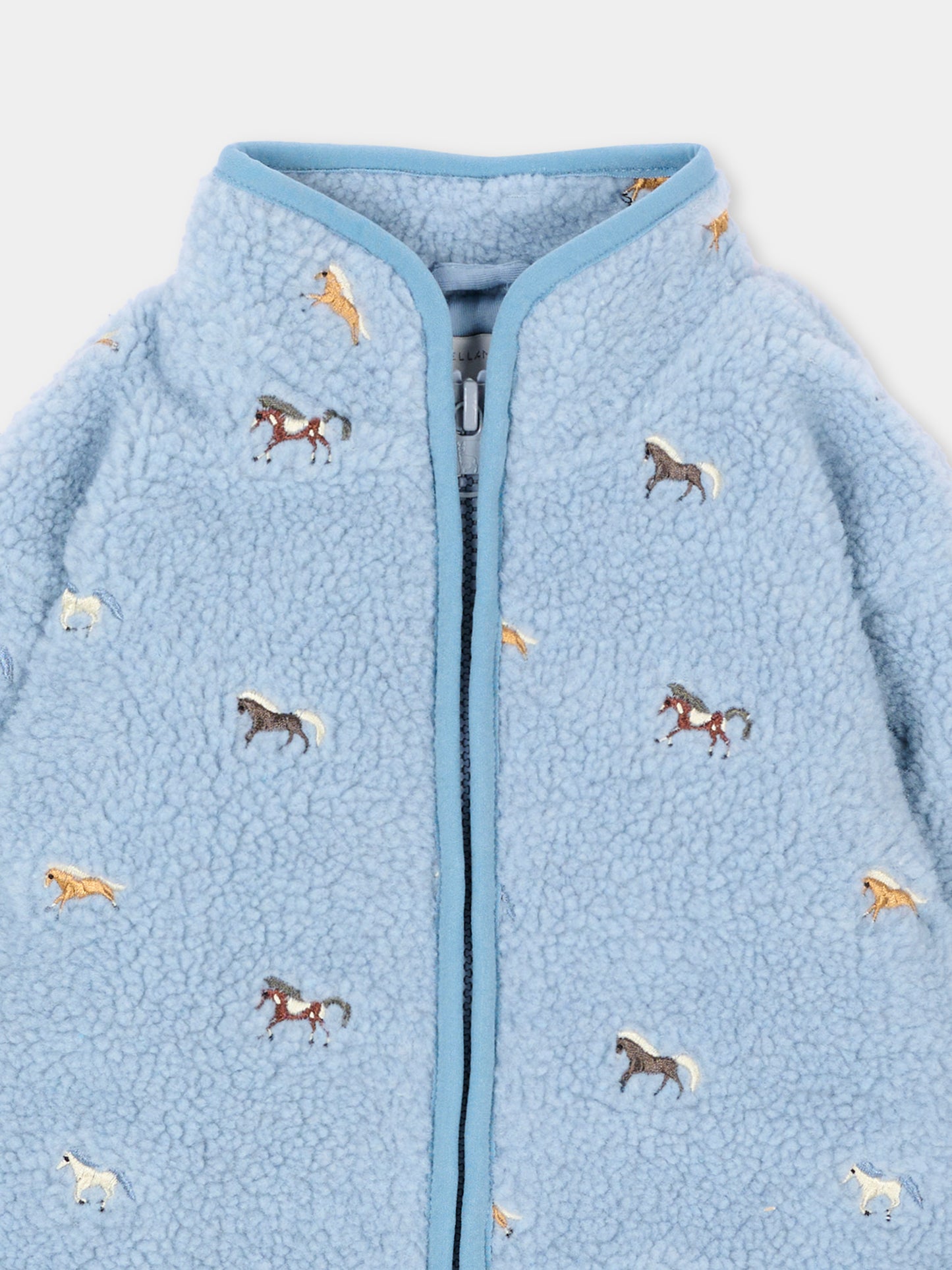 Ecopelliccia azzurra per neonato con cavalli,Stella Mccartney Kids,TZ2367 Z4123 643EM