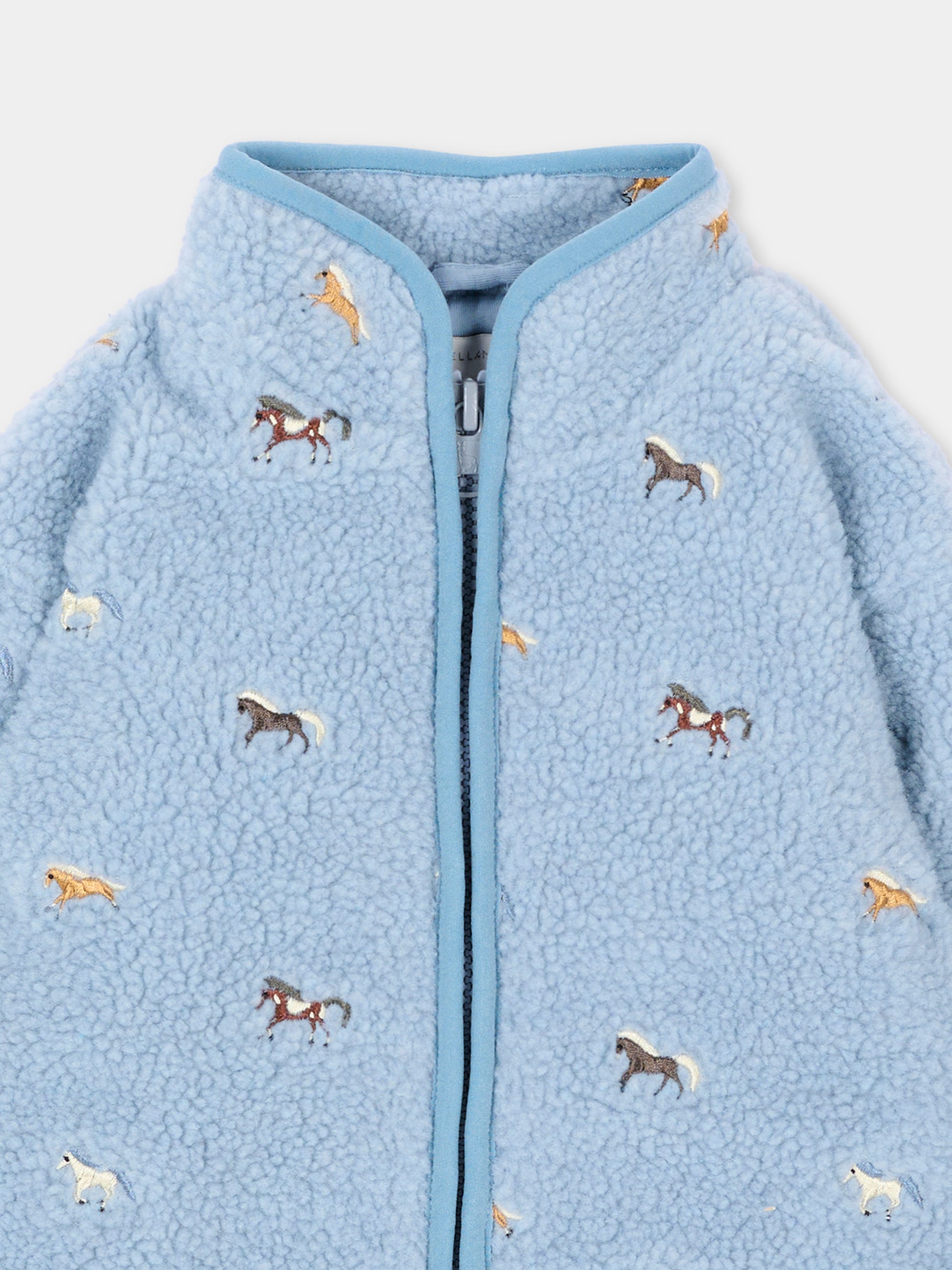 Ecopelliccia azzurra per neonato con cavalli,Stella Mccartney Kids,TZ2367 Z4123 643EM