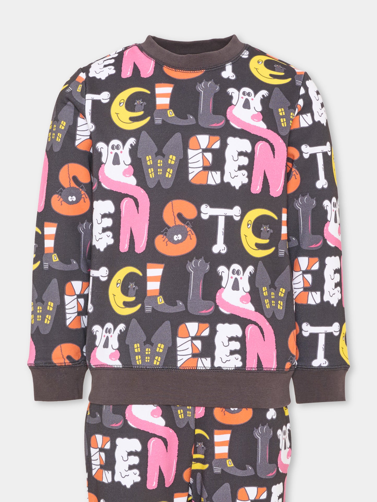 Completo sportivo lungo nero per bambina con stampa,Stella Mccartney Kids,TZ3H00 Z3963 930MC