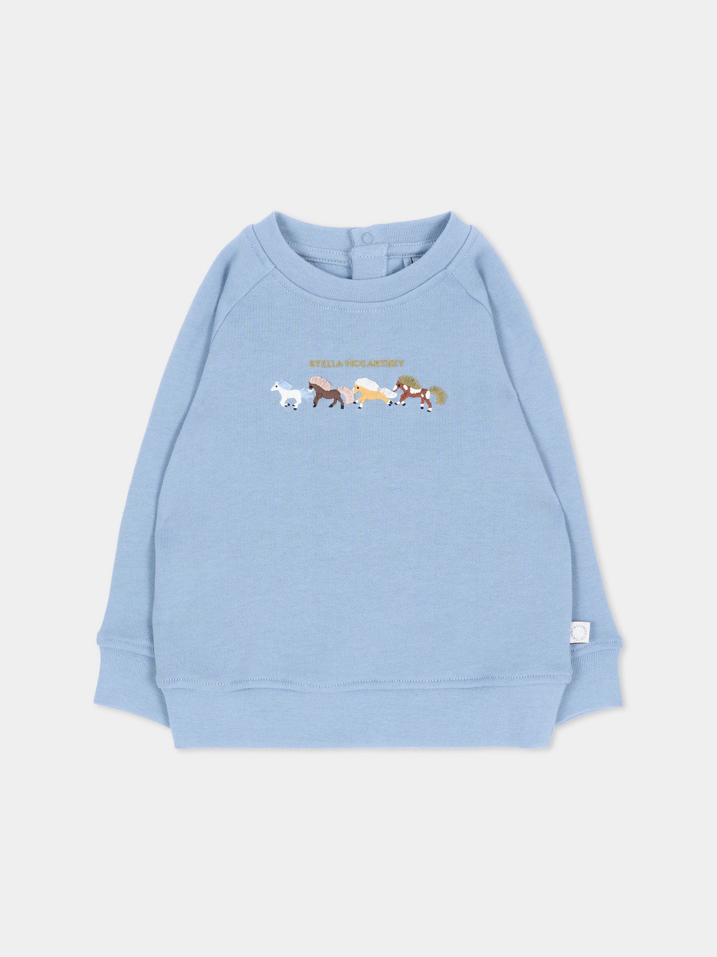 Felpa azzurra per neonato con cavalli,Stella Mccartney Kids,TZ4330 Z3059 643