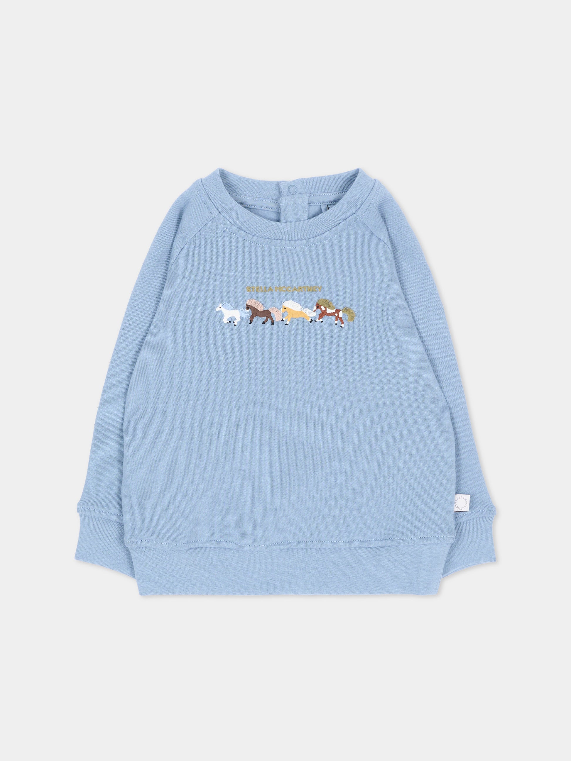 Felpa azzurra per neonato con cavalli,Stella Mccartney Kids,TZ4330 Z3059 643