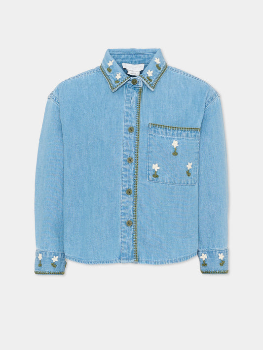 Camicia a manica lunga denim per bambina ricamata,Stella Mccartney Kids,TZ5A10 Z0522 606