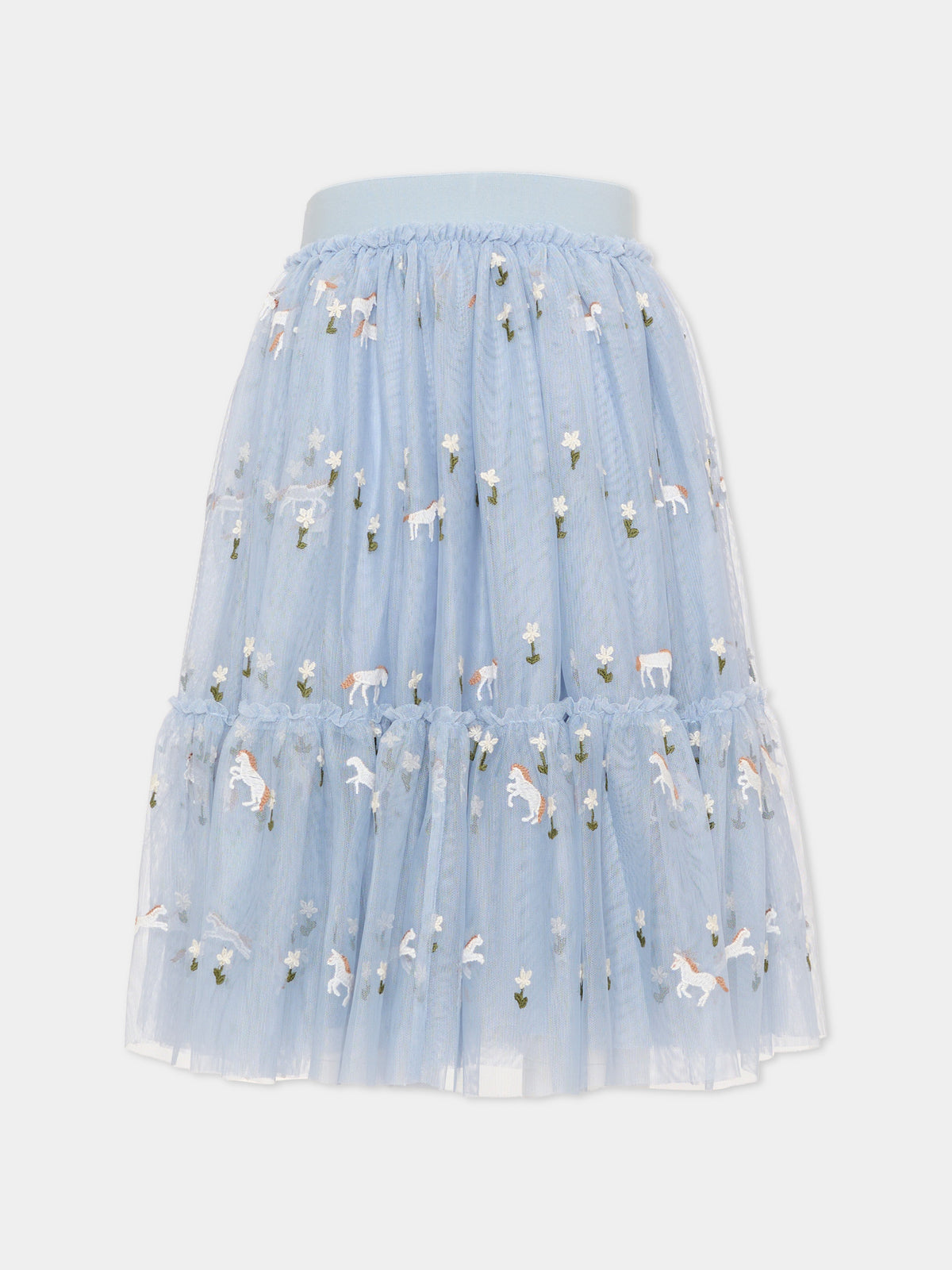 Gonna azzurra per bambina ricamata,Stella Mccartney Kids,TZ7A74 Z3866 61EEM