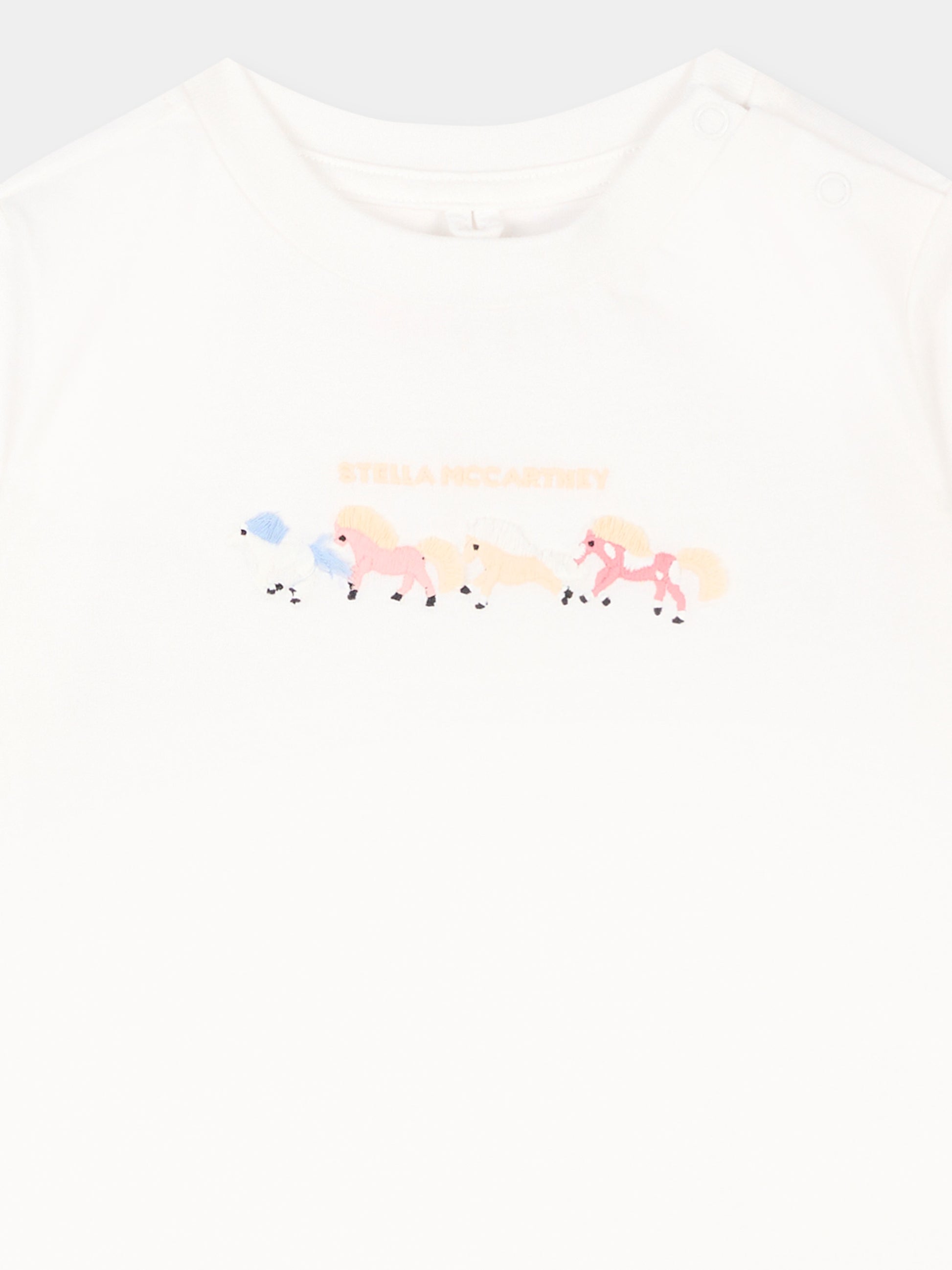T-shirt avorio per neonata con logo,Stella Mccartney Kids,TZ8031 Z3772 101