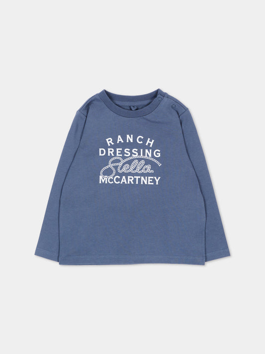 T-shirt a manica lunga blu per neonato con stampa,Stella Mccartney Kids,TZ8320 Z3772 657