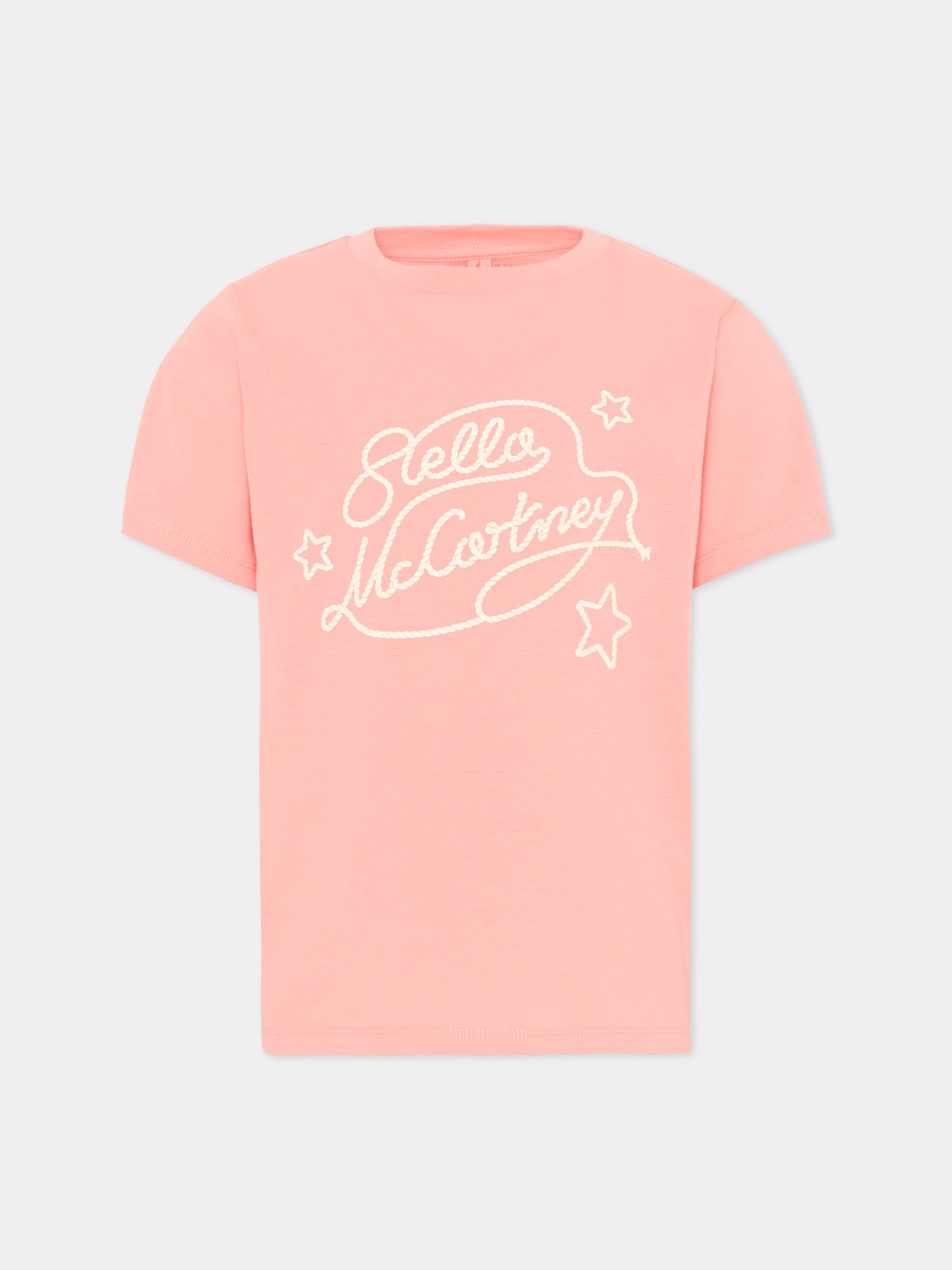 T-Shirt rosa per bambina con logo e stelle,Stella Mccartney Kids,TZ8B41 Z3931 51Q