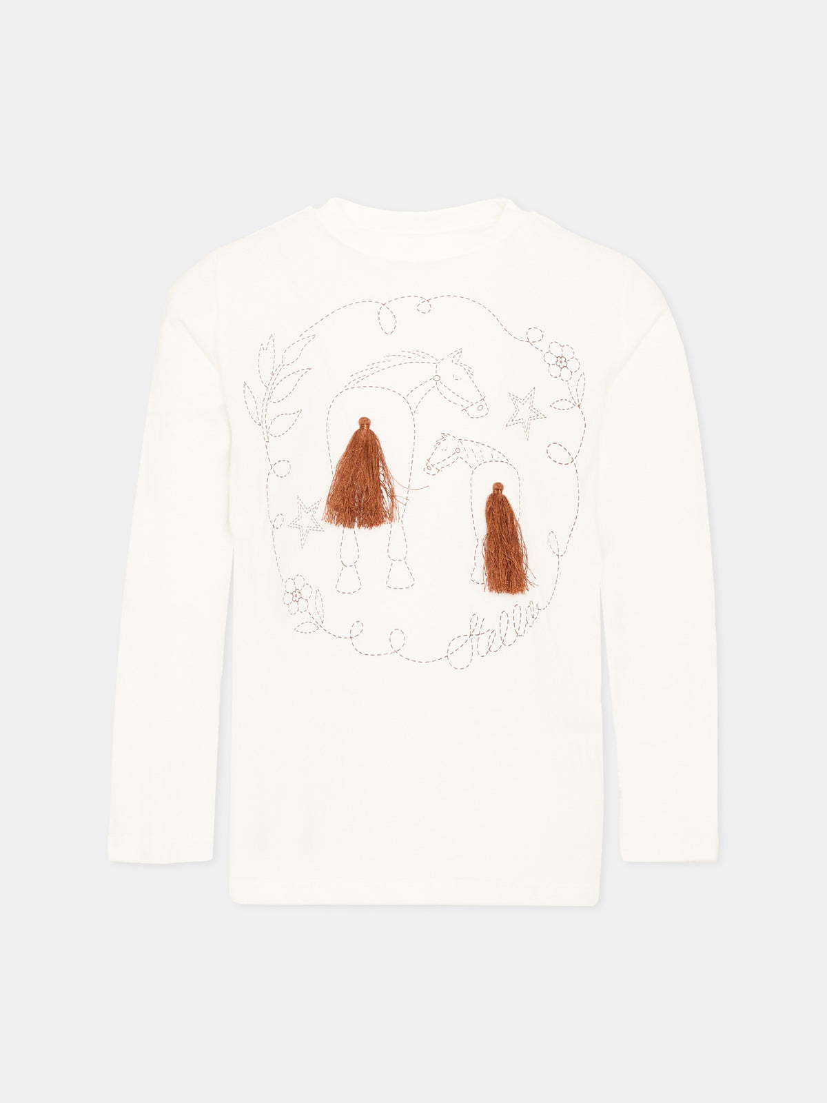 T-shirt a manica lunga avorio per bambina con cavalli,Stella Mccartney Kids,TZ8B50 Z3772 101