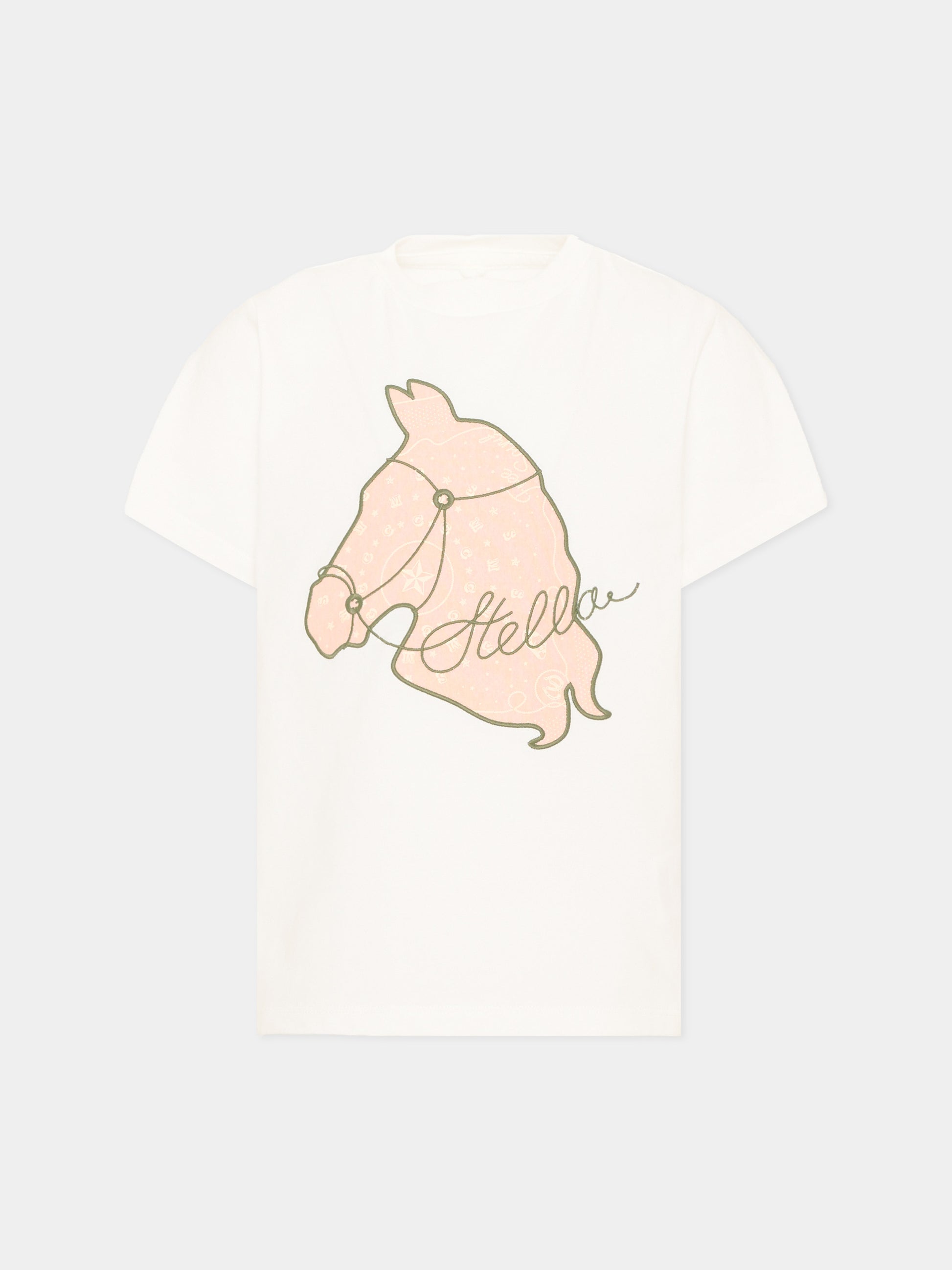 T-shirt avorio per bambina con cavallo,Stella Mccartney Kids,TZ8B61 Z3772 101