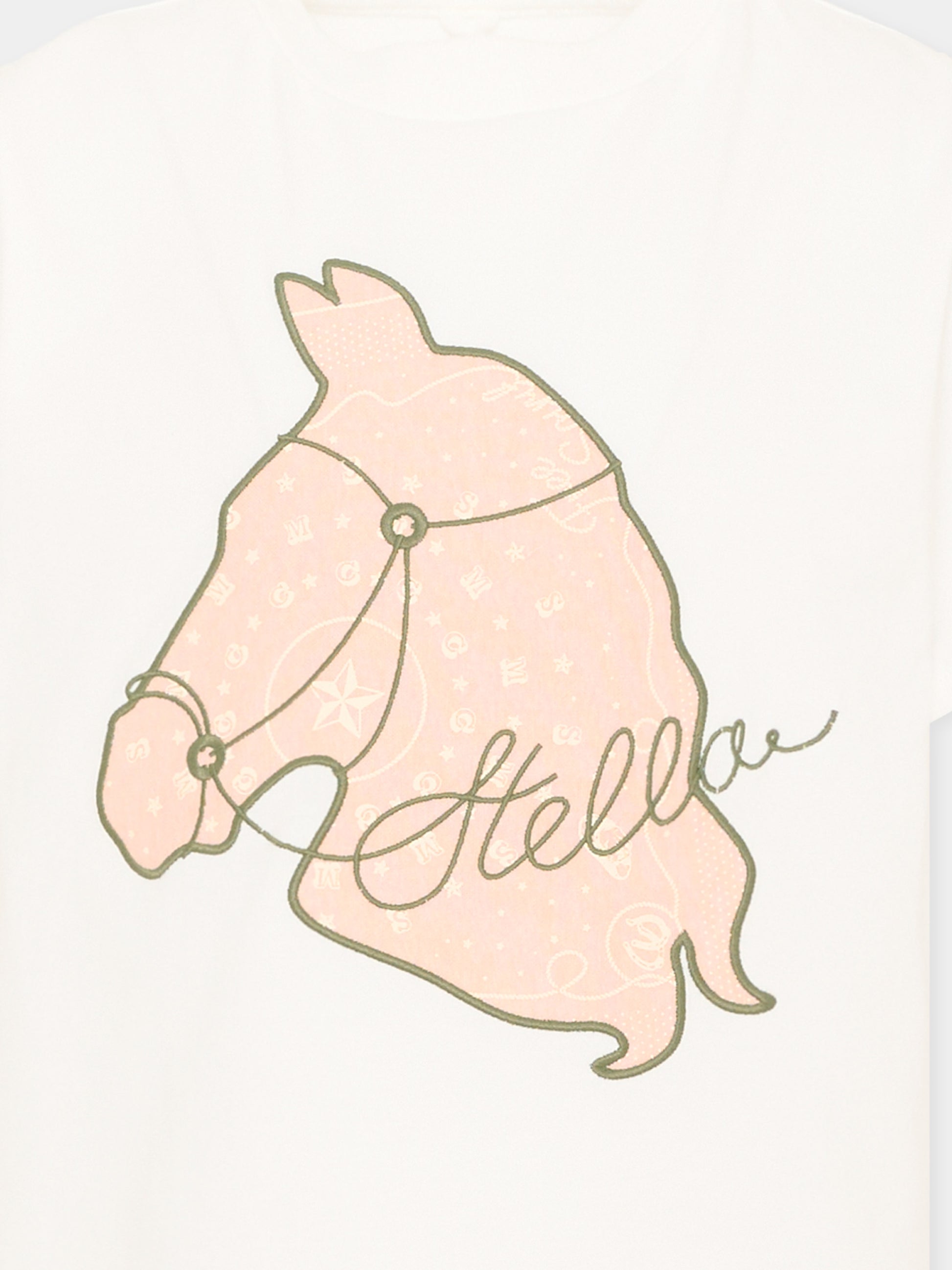 T-shirt avorio per bambina con cavallo,Stella Mccartney Kids,TZ8B61 Z3772 101