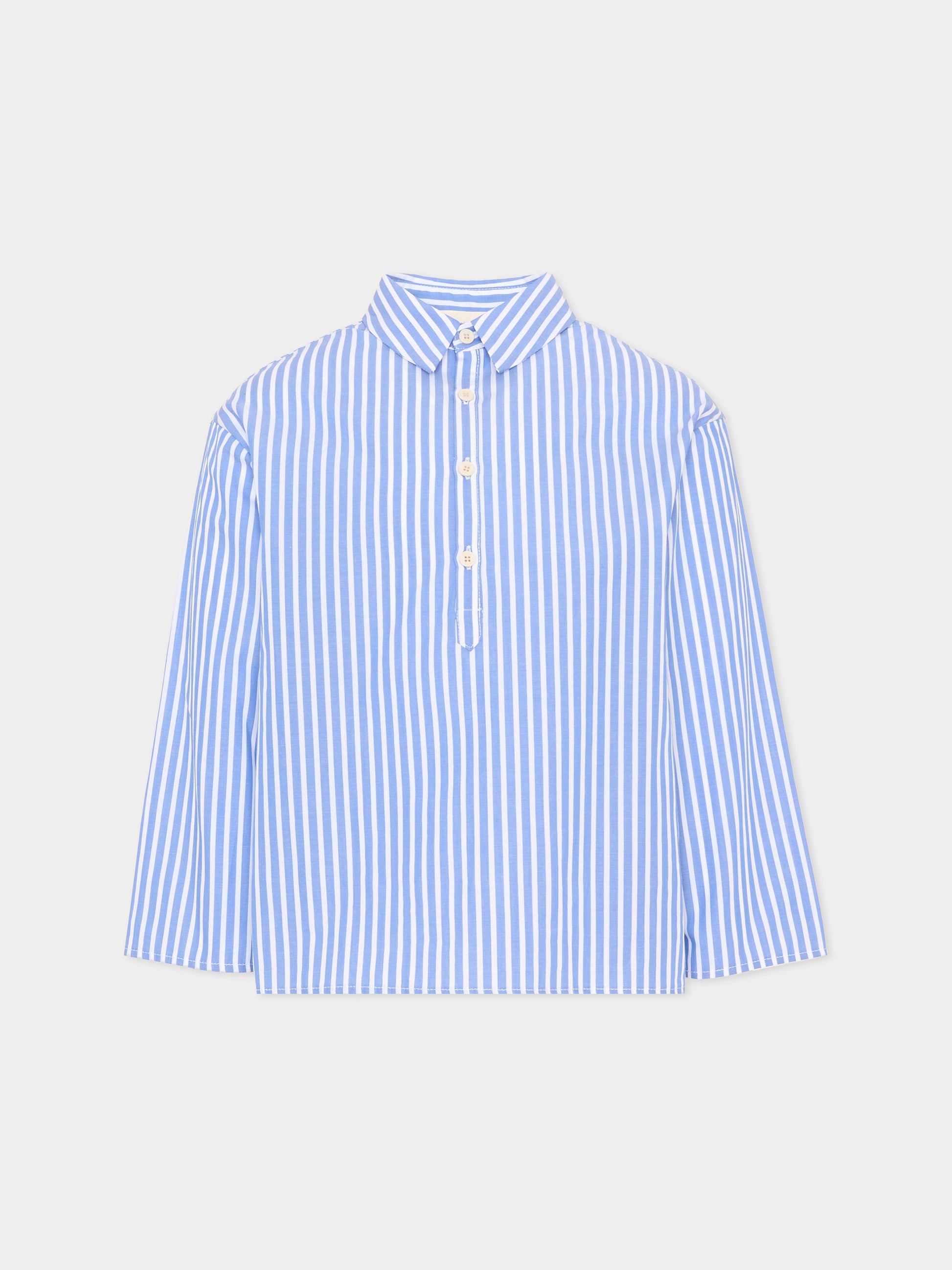 Camicia azzurra per bambina a righe con logo,Douuod Kids,DZ5P20 Z4043 648BC