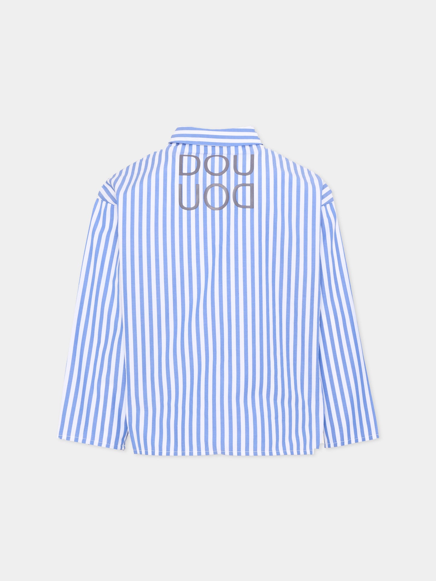 Camicia azzurra per bambina a righe con logo,Douuod Kids,DZ5P20 Z4043 648BC