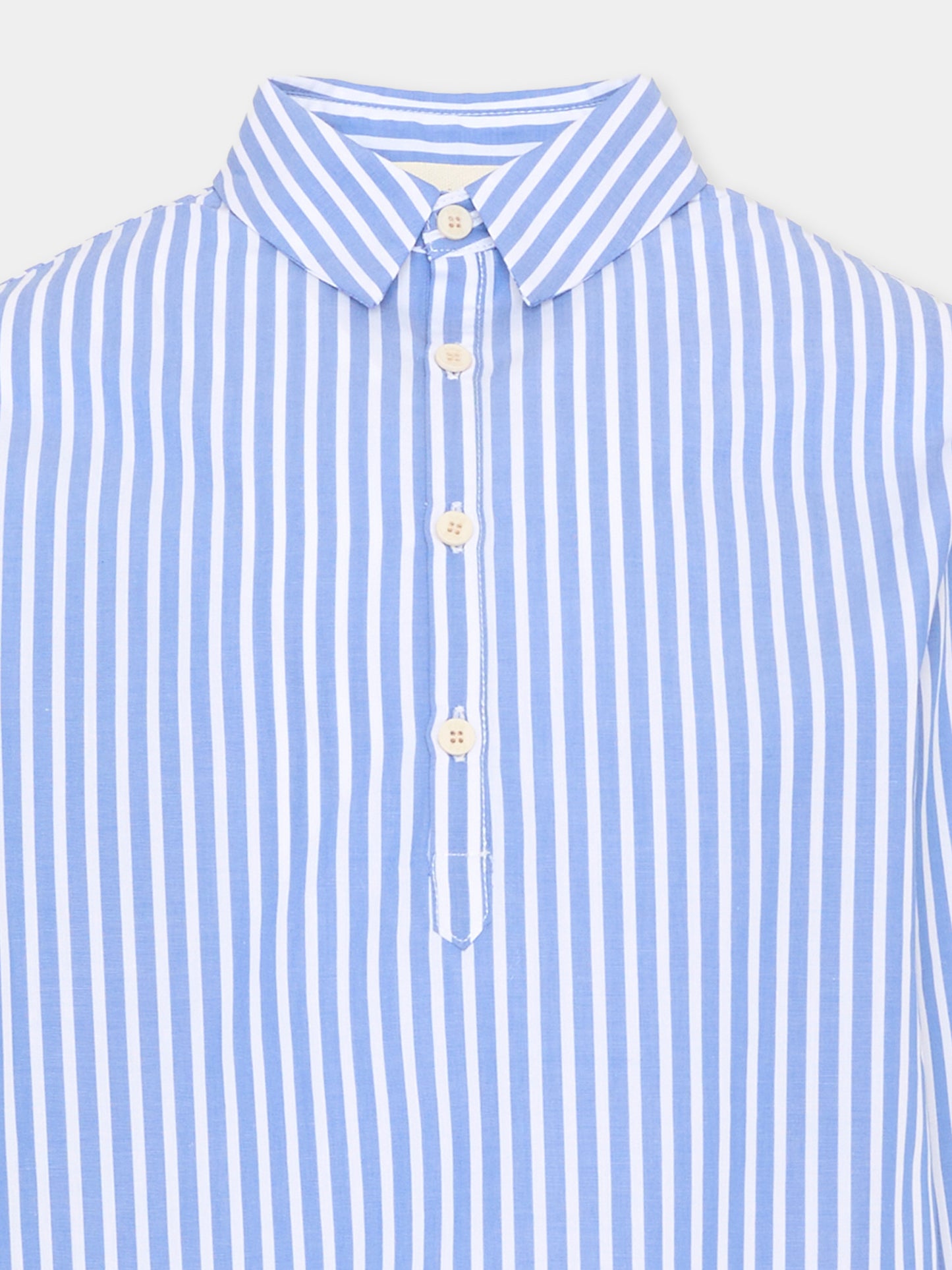 Camicia azzurra per bambina a righe con logo,Douuod Kids,DZ5P20 Z4043 648BC
