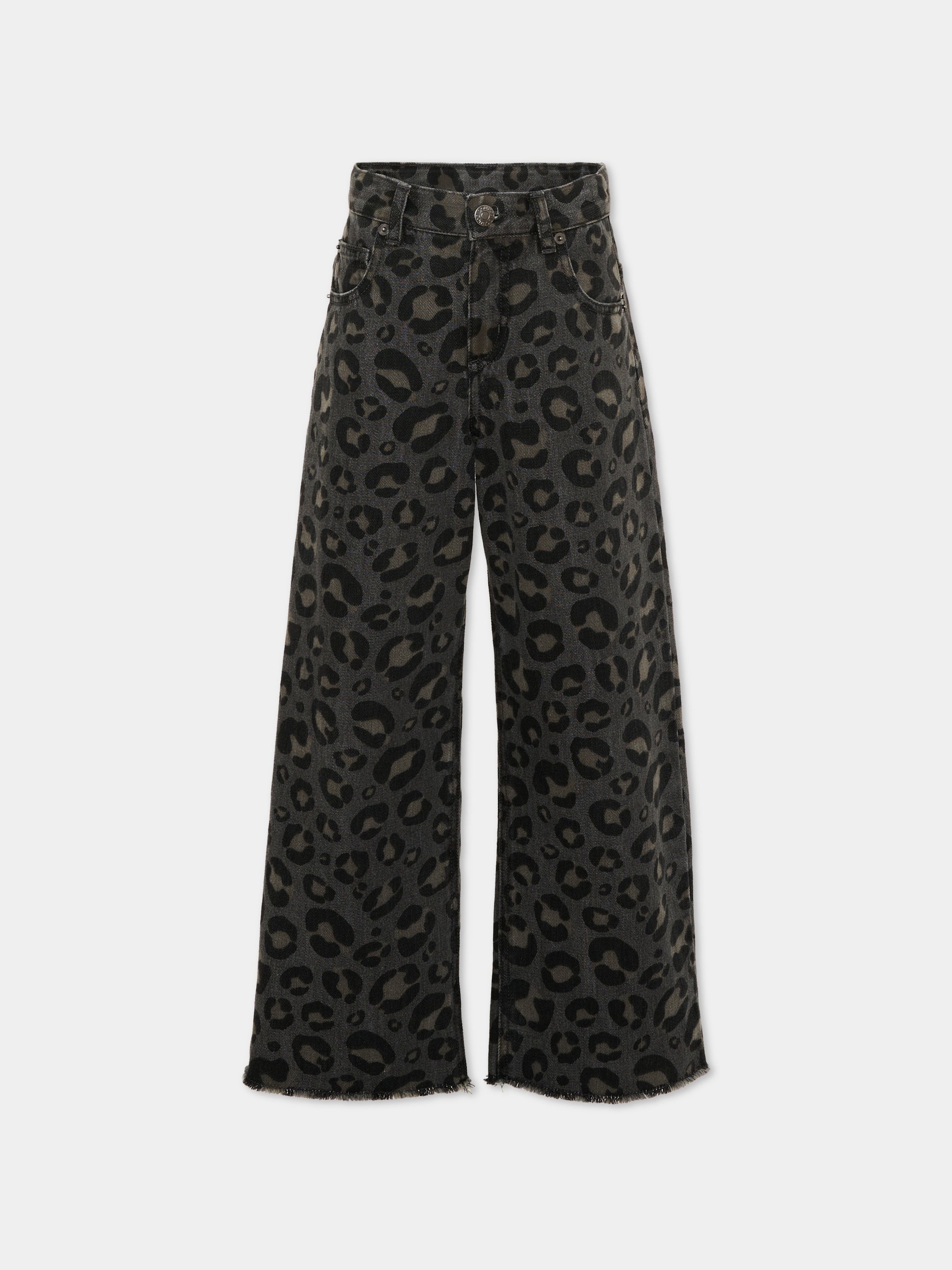 Jeans grigio per bambina animalier,Douuod Kids,DZ6P60 Z4163 924BG
