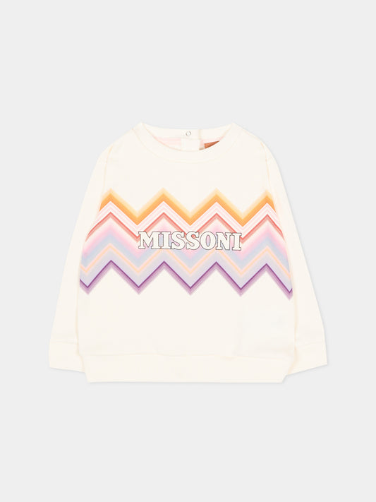 Felpa avorio per neonata con chevron,Missoni,MZ4020 Z3183 102