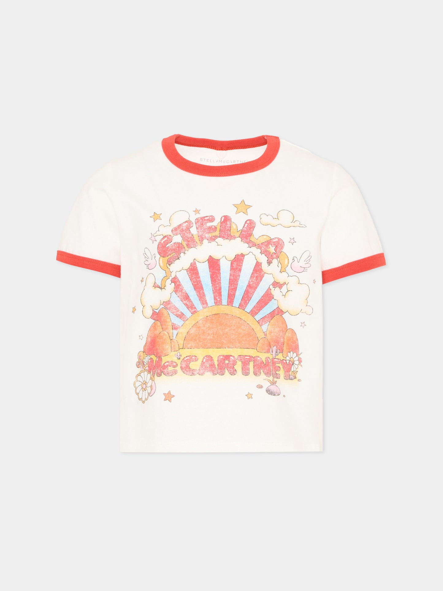 T-shirt avorio per bambina con logo,Stella Mccartney Kids,TZ8A61 Z3772 101