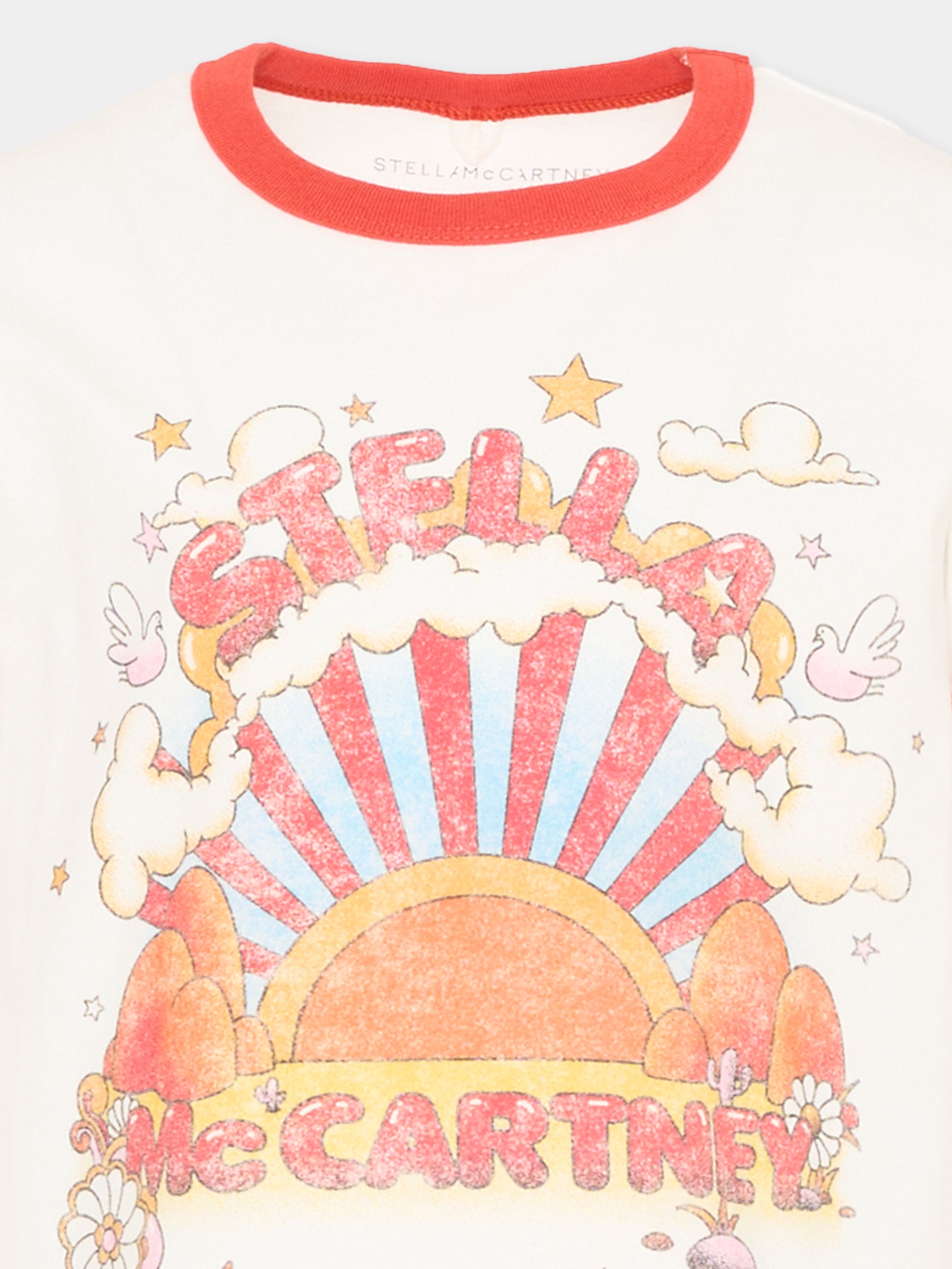 T-shirt avorio per bambina con logo,Stella Mccartney Kids,TZ8A61 Z3772 101