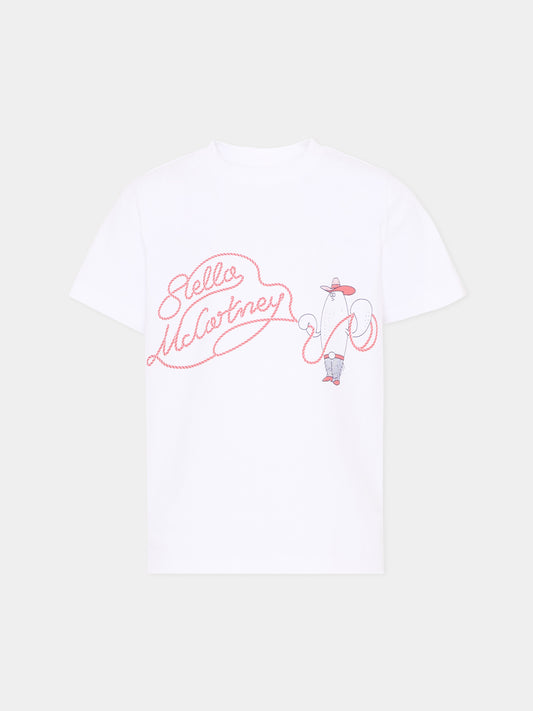 T-shirt bianca per bambini con logo,Stella Mccartney Kids,TZ8P01 Z3772 100