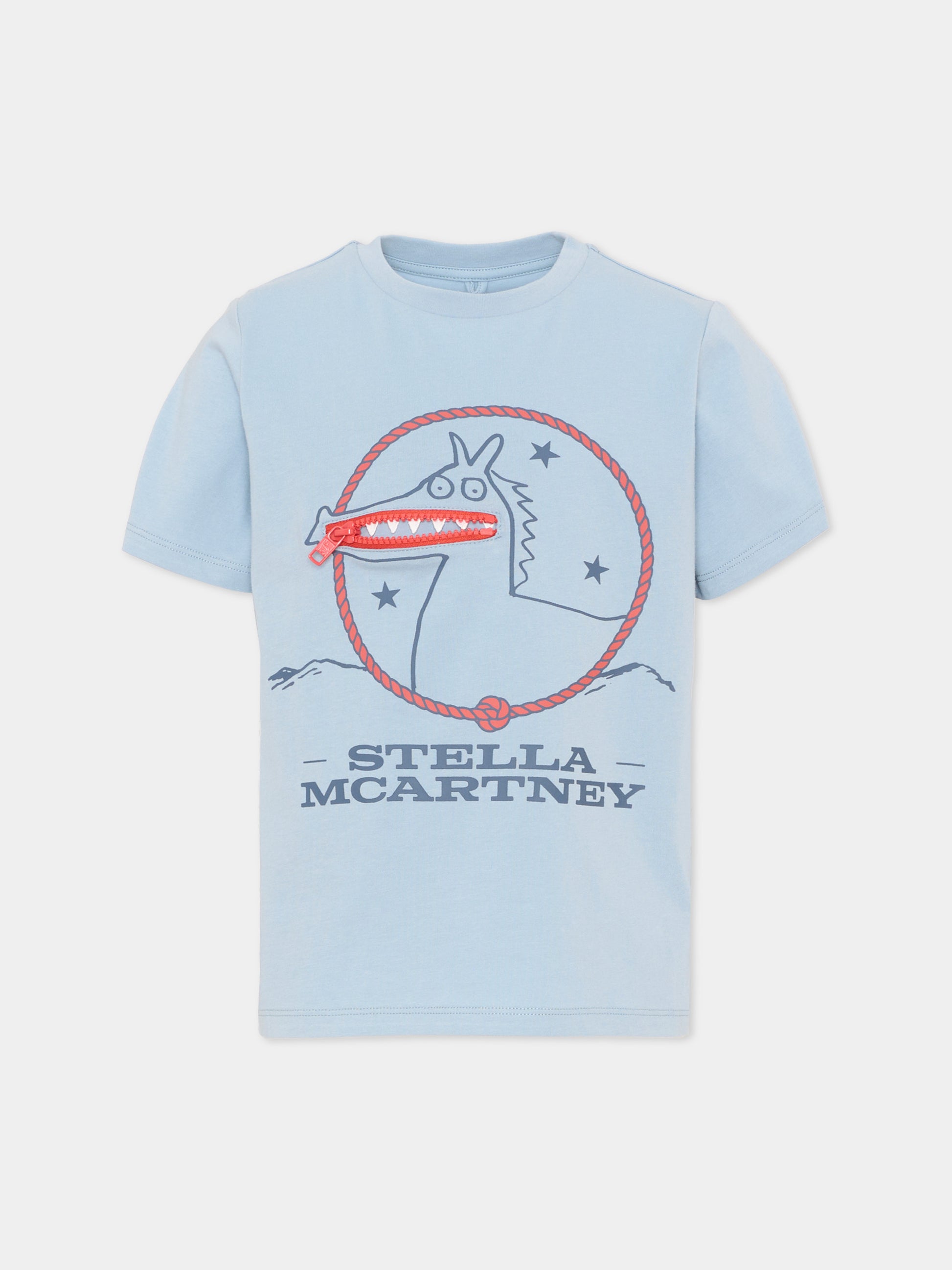 T-shirt celeste per bambino con logo,Stella Mccartney Kids,TZ8P51 Z3772 61E
