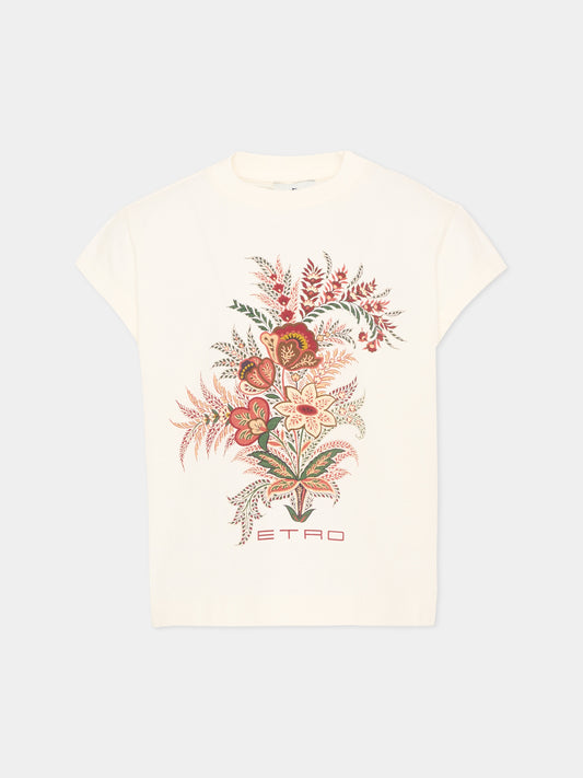 T-Shirt avorio per bambina con stampa floreale con logo,Etro,GZ8A21 Z3672 102
