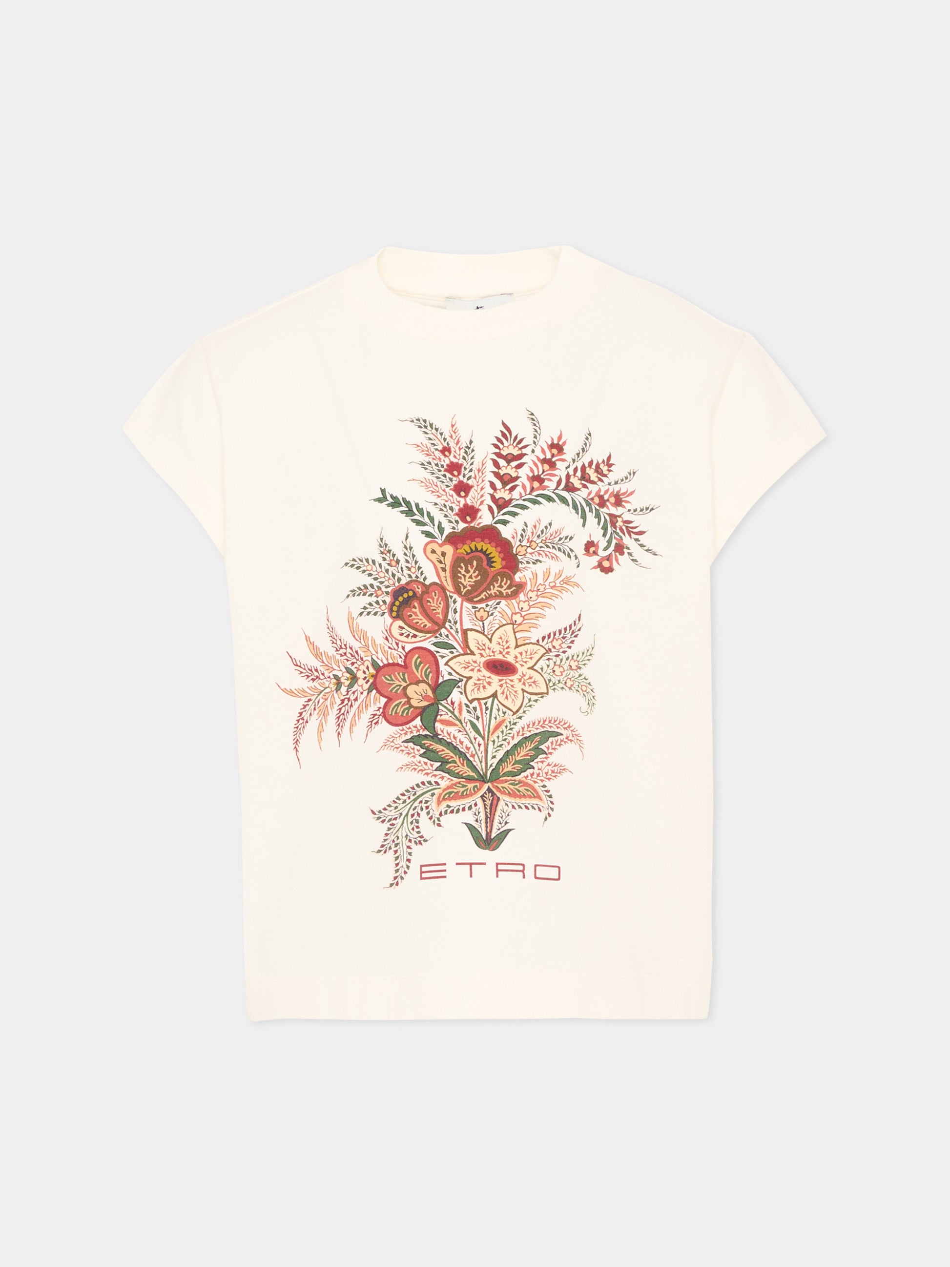 T-Shirt avorio per bambina con stampa floreale con logo,Etro,GZ8A21 Z3672 102