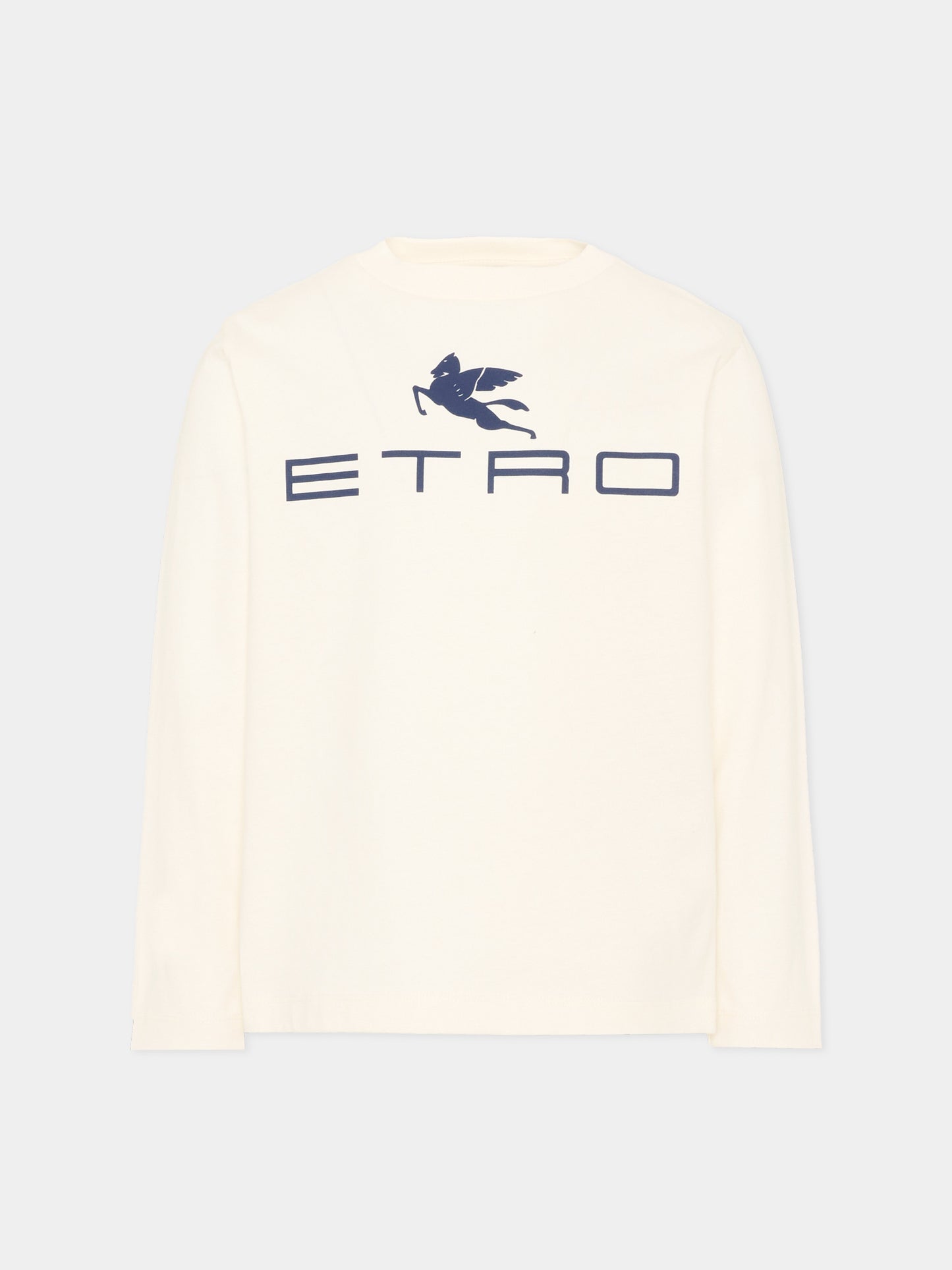 T-Shirt a manica lunga avorio per bambini con logo Pegaso,Etro,GZ8P10 Z3672 102