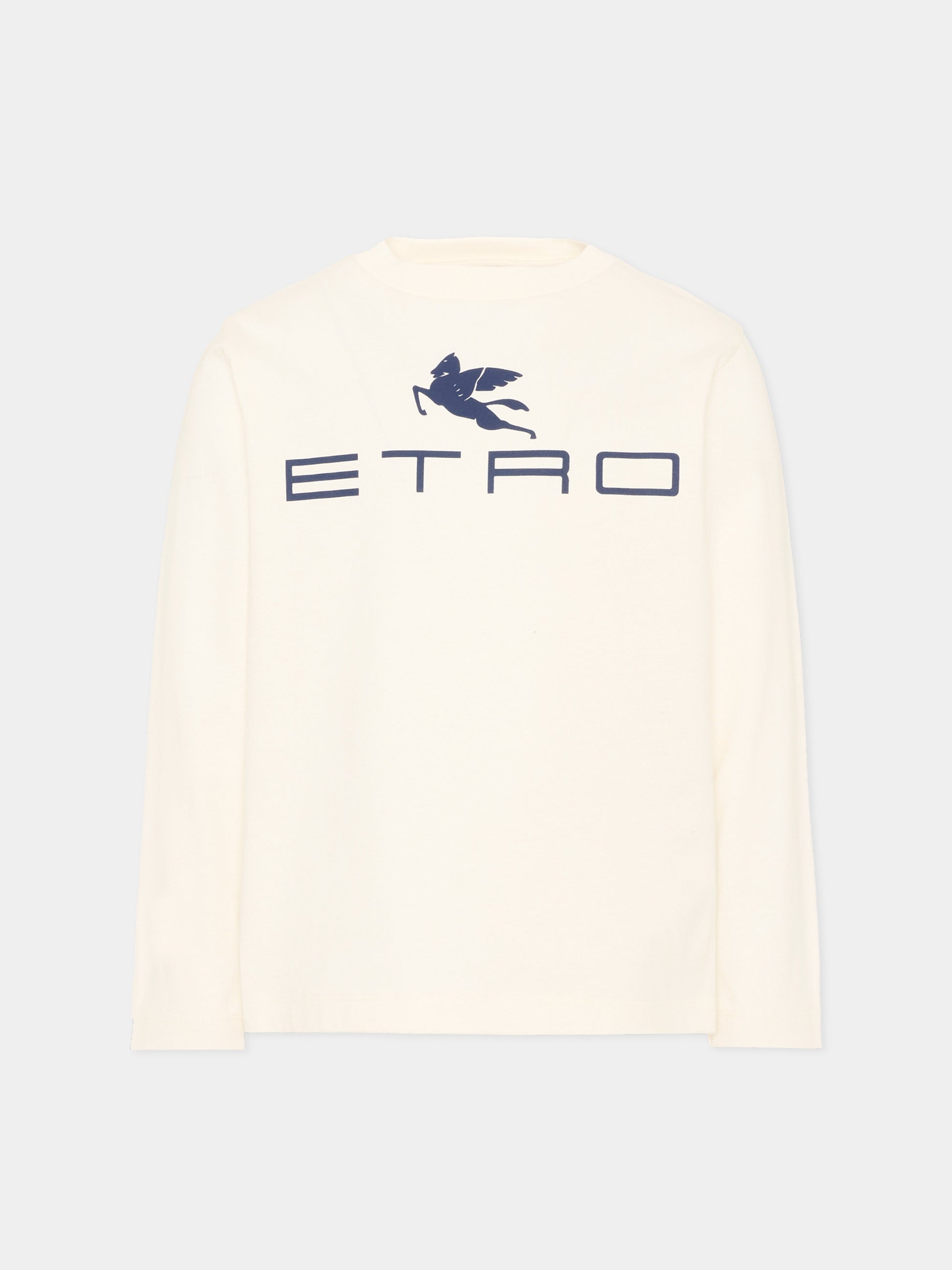 T-Shirt a manica lunga avorio per bambini con logo Pegaso,Etro,GZ8P10 Z3672 102