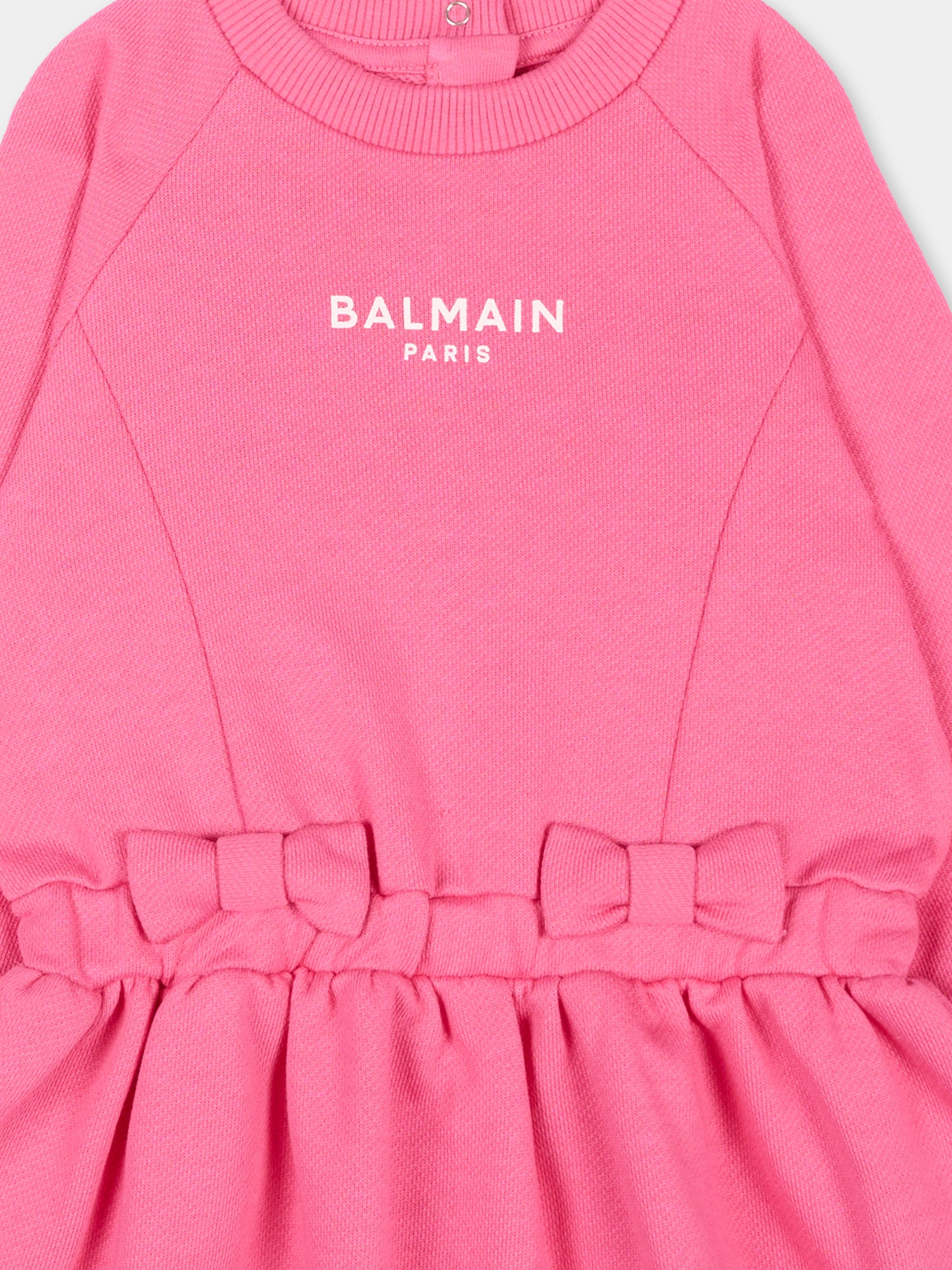 Vestito fucsia per neonata con logo,Balmain Kids,BZ1000 Z3183 52D