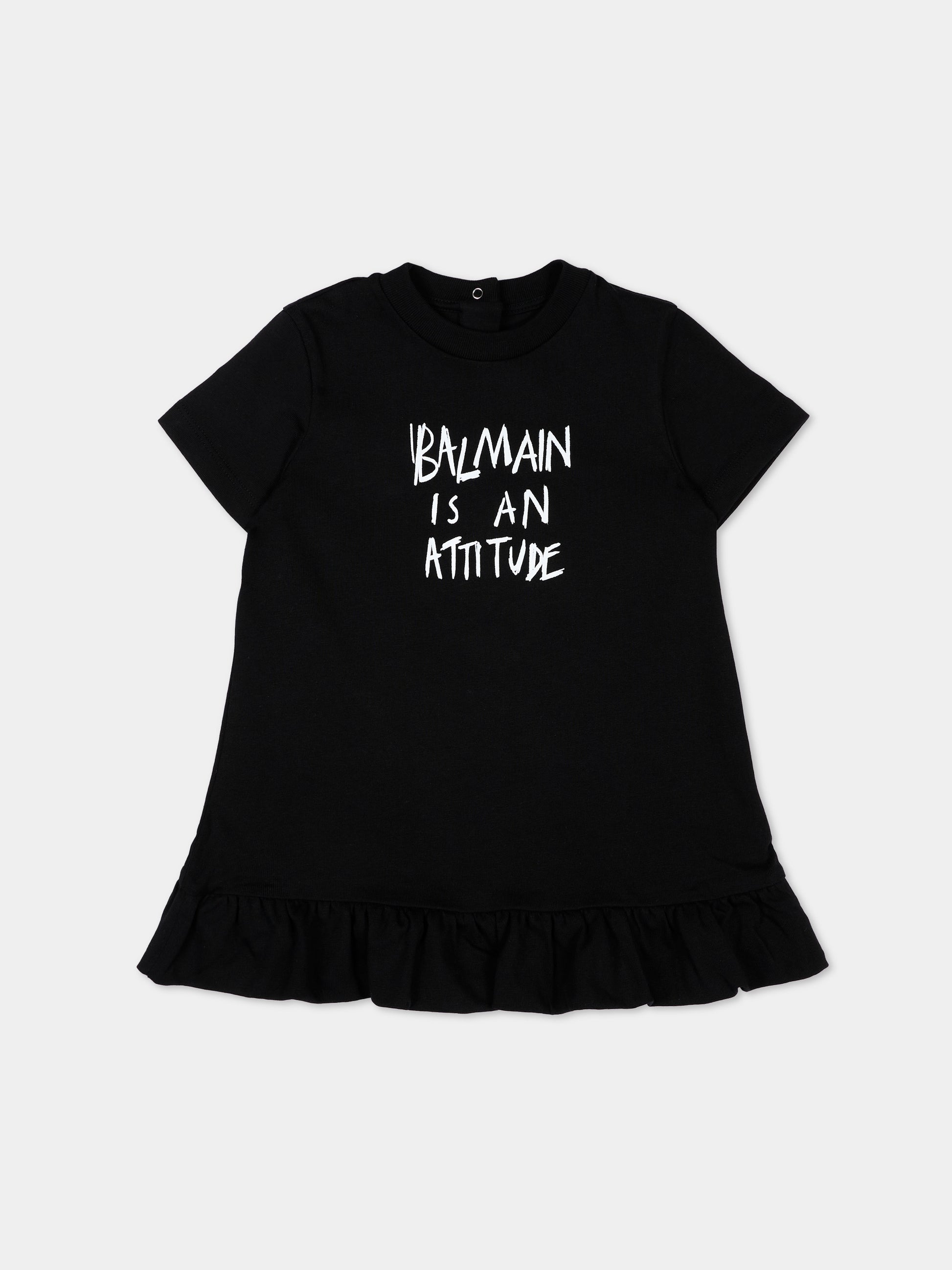 Vestito nero per neonata con logo,Balmain Kids,BZ1011 Z3672 930BC