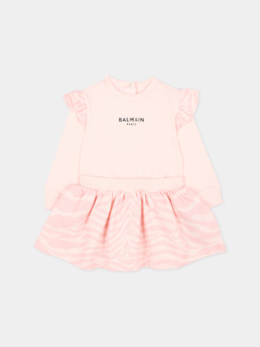 Vestito rosa per neonata con logo,Balmain Kids,BZ1200 Z3183 508RS