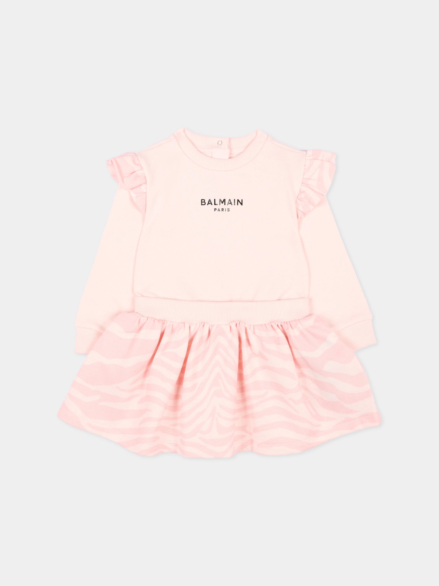 Vestito rosa per neonata con logo,Balmain Kids,BZ1200 Z3183 508RS