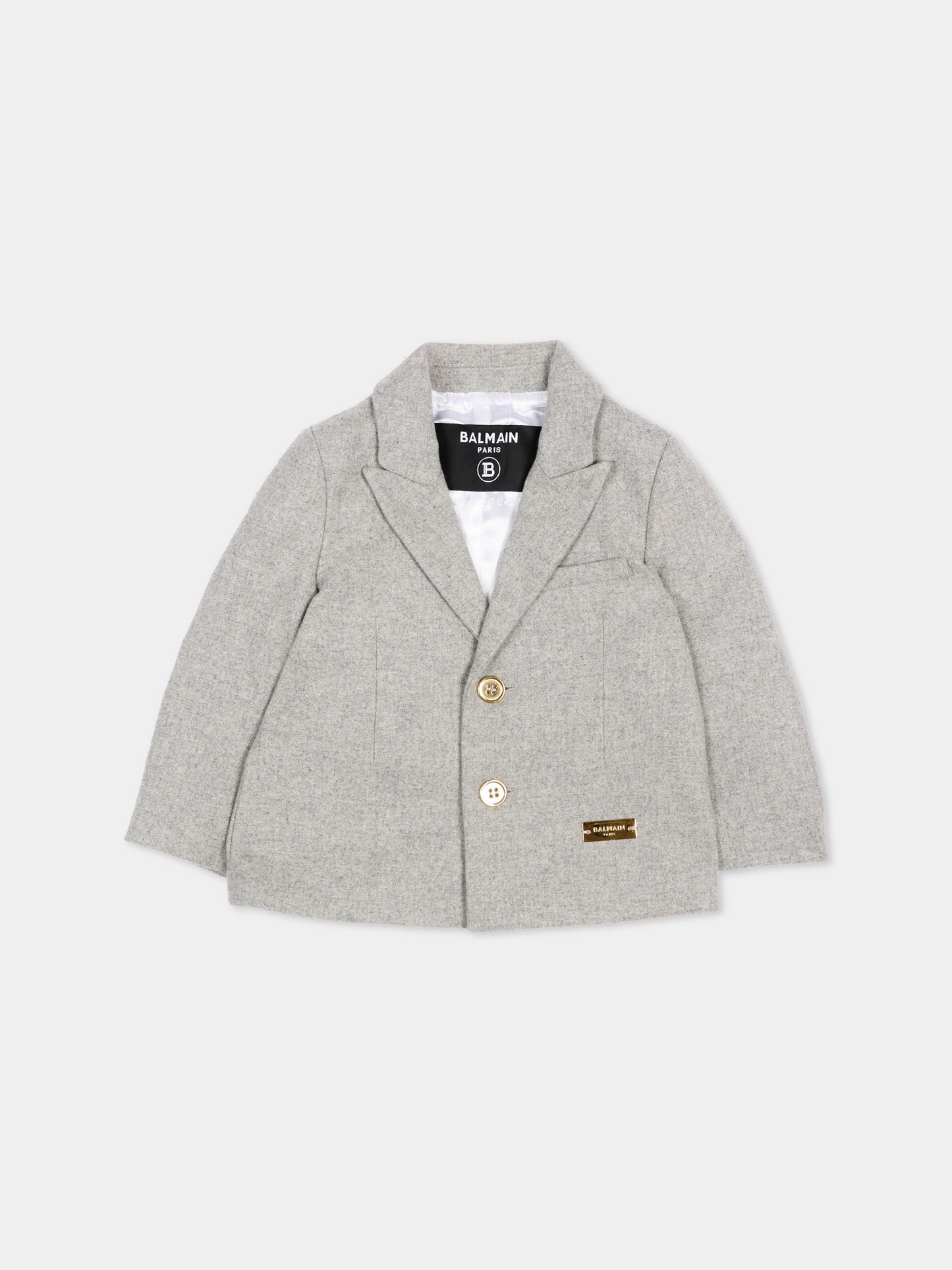 Giacca grigia per neonato con logo,Balmain Kids,BZ2514 I0341 806OR
