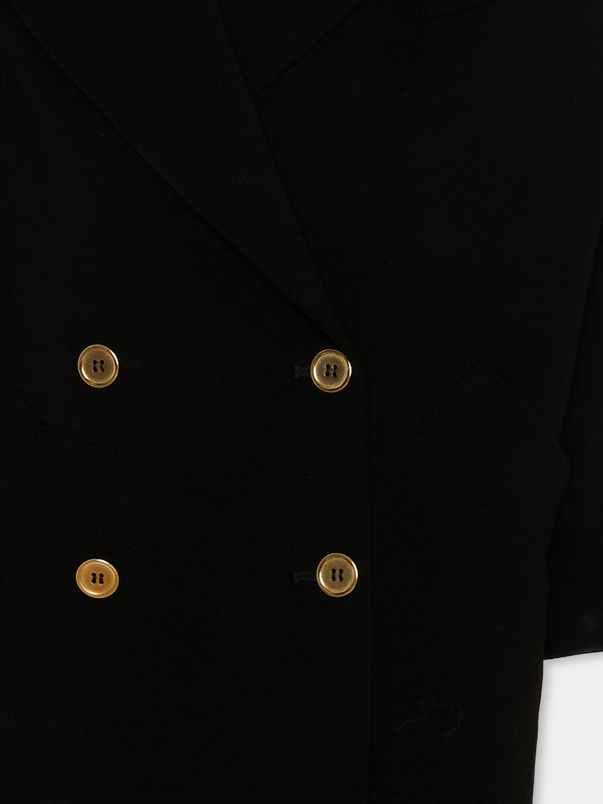Cappotto nero doppiopetto per bambina con logo,Balmain Kids,BZ2A50 J0371 930OR