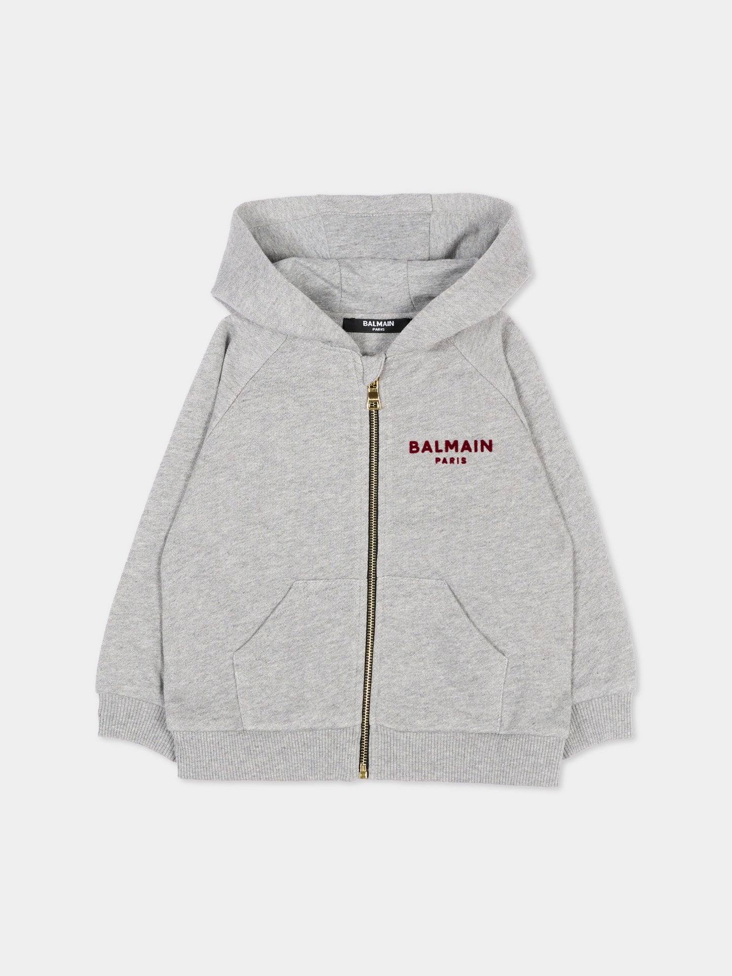 Felpa grigia per neonati con logo,Balmain Kids,BZ4350 Z3188 806BD