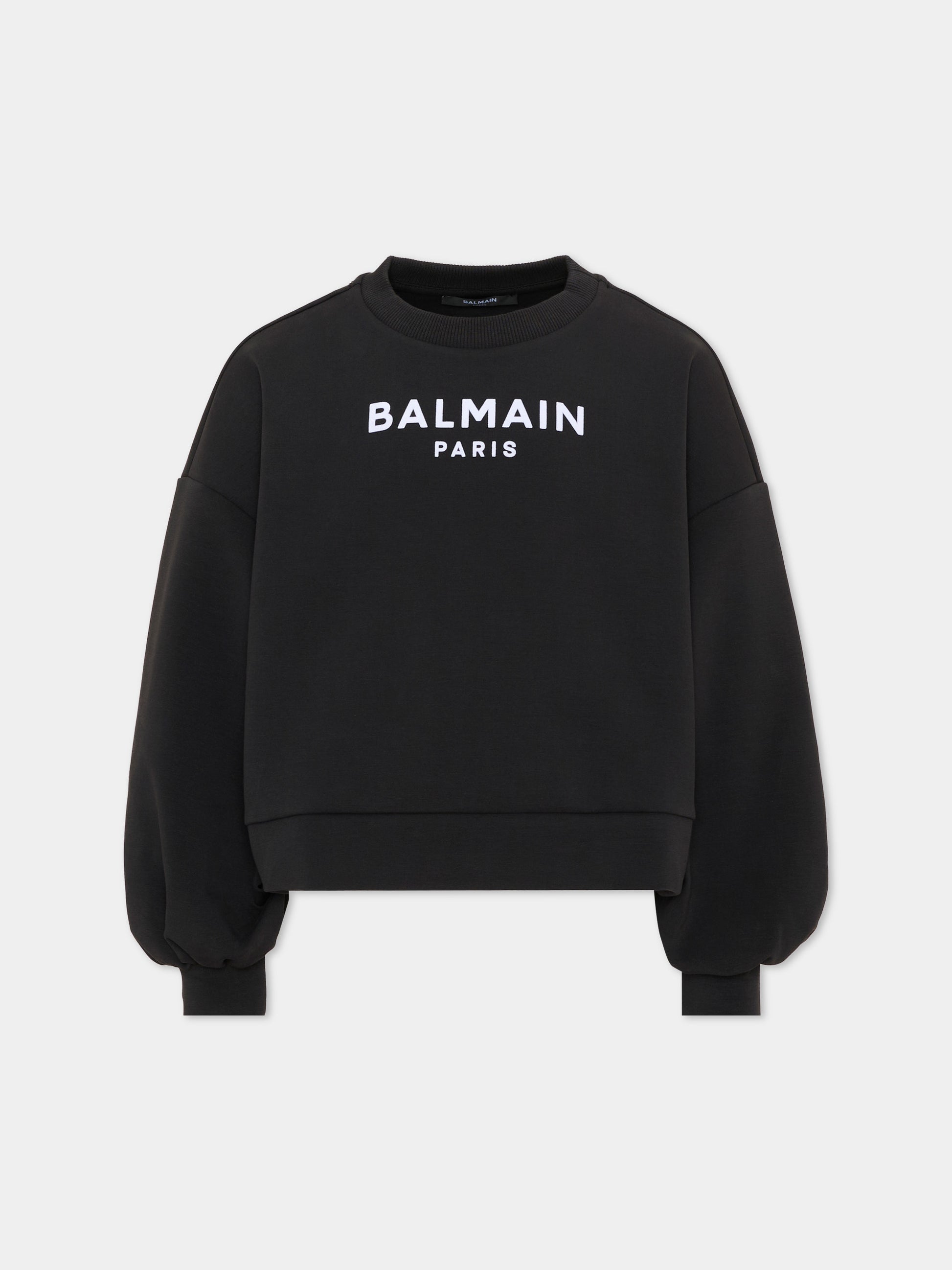 Felpa nera per bambina con logo,Balmain Kids,BZ4A50 Z3728 930BC