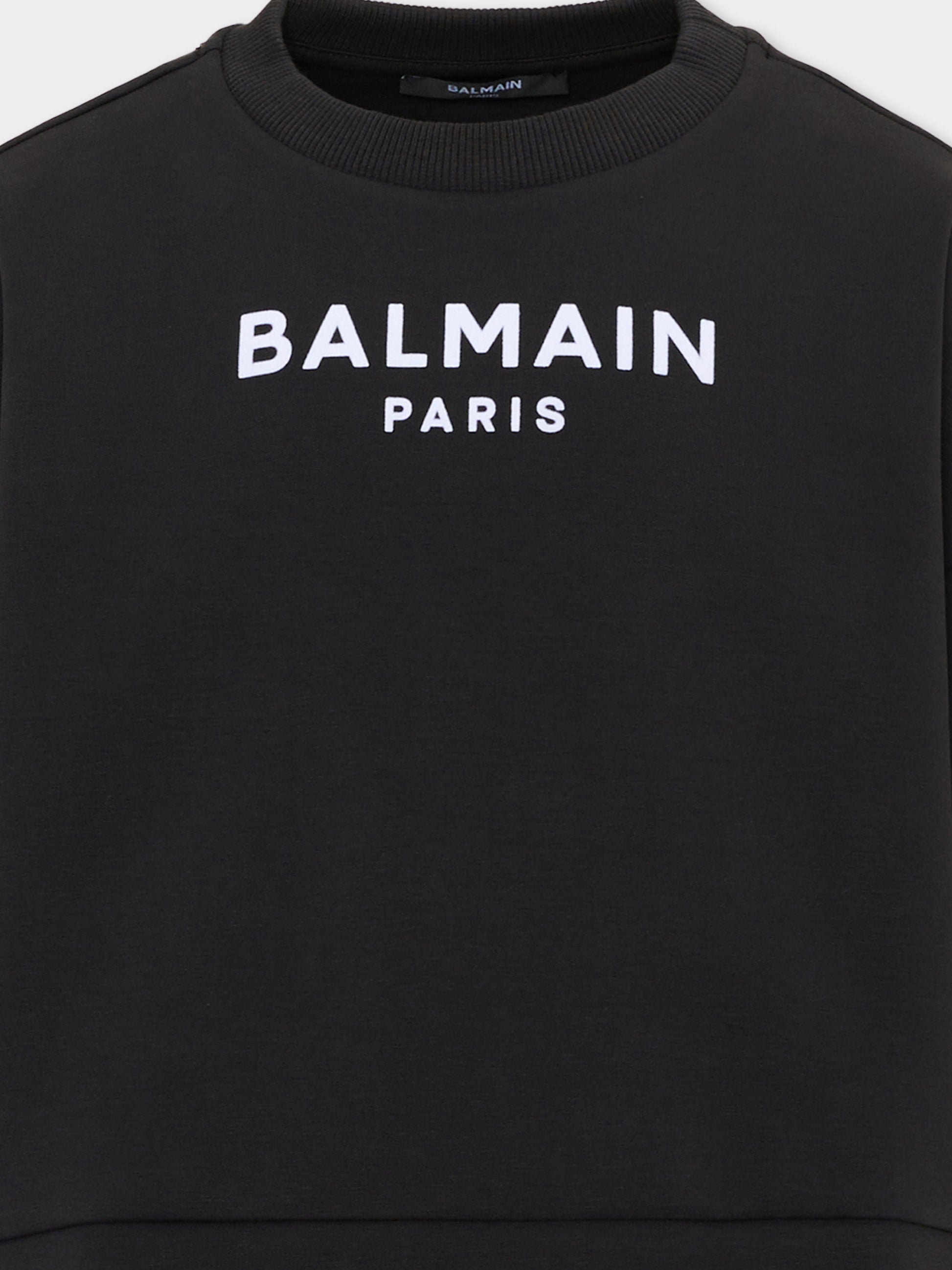 Felpa nera per bambina con logo,Balmain Kids,BZ4A50 Z3728 930BC