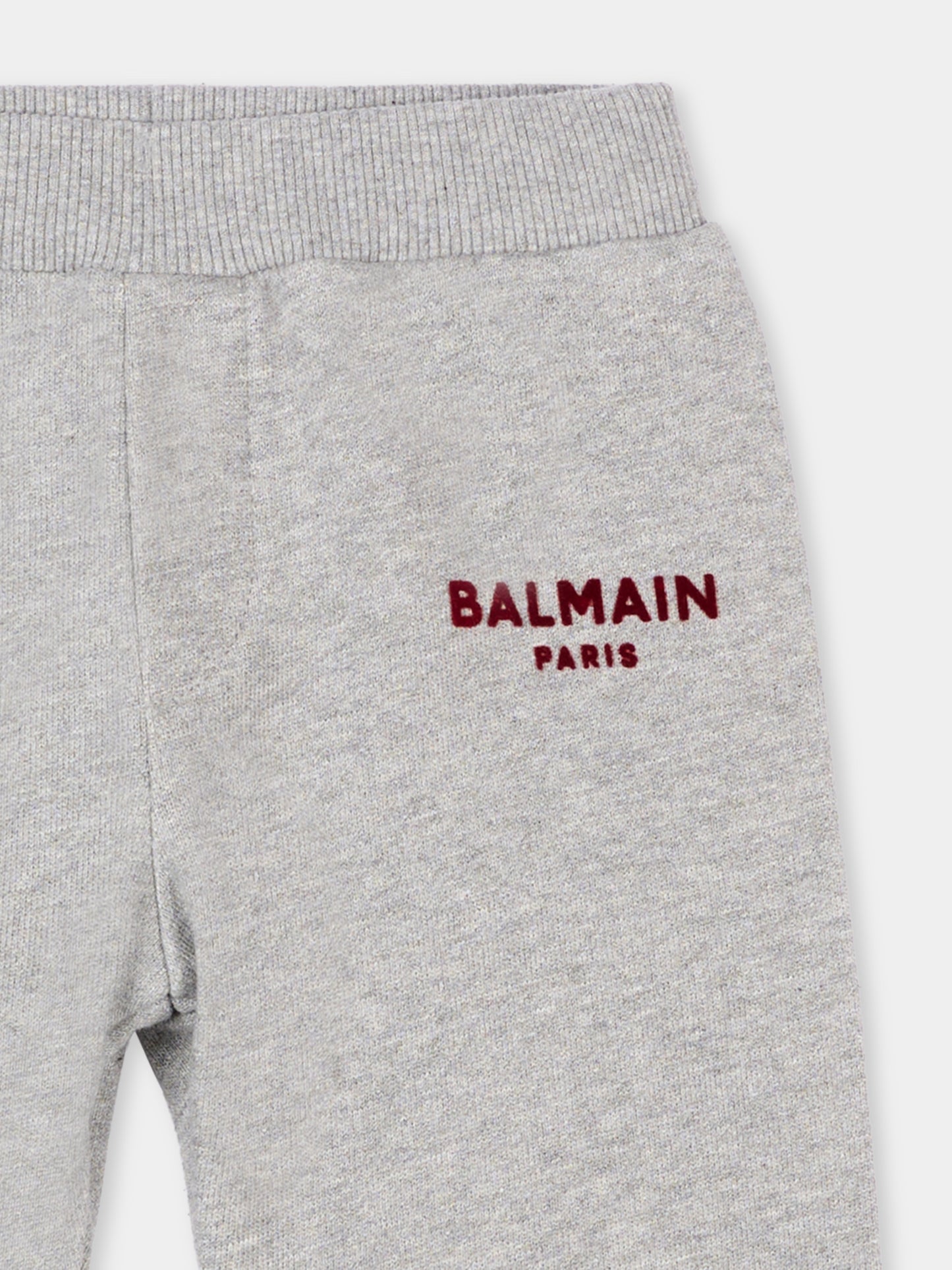 Pantaloni sportivi grigi per neonati con logo,Balmain Kids,BZ6320 Z3188 806BD