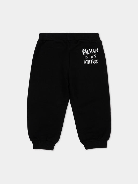Pantaloni sportivi nero per neonati con logo,Balmain Kids,BZ6330 Z3183 930BC