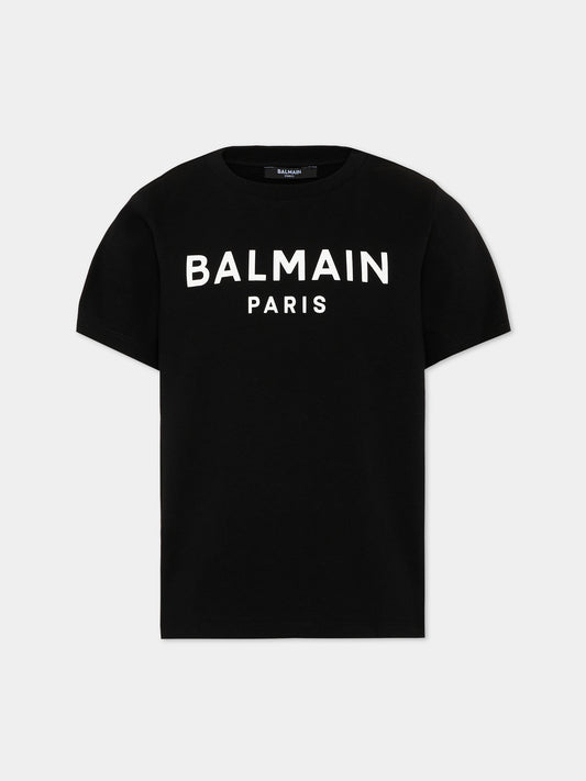 T-Shirt nera per bambini con logo,Balmain Kids,BY8R11 Z3672 930BC