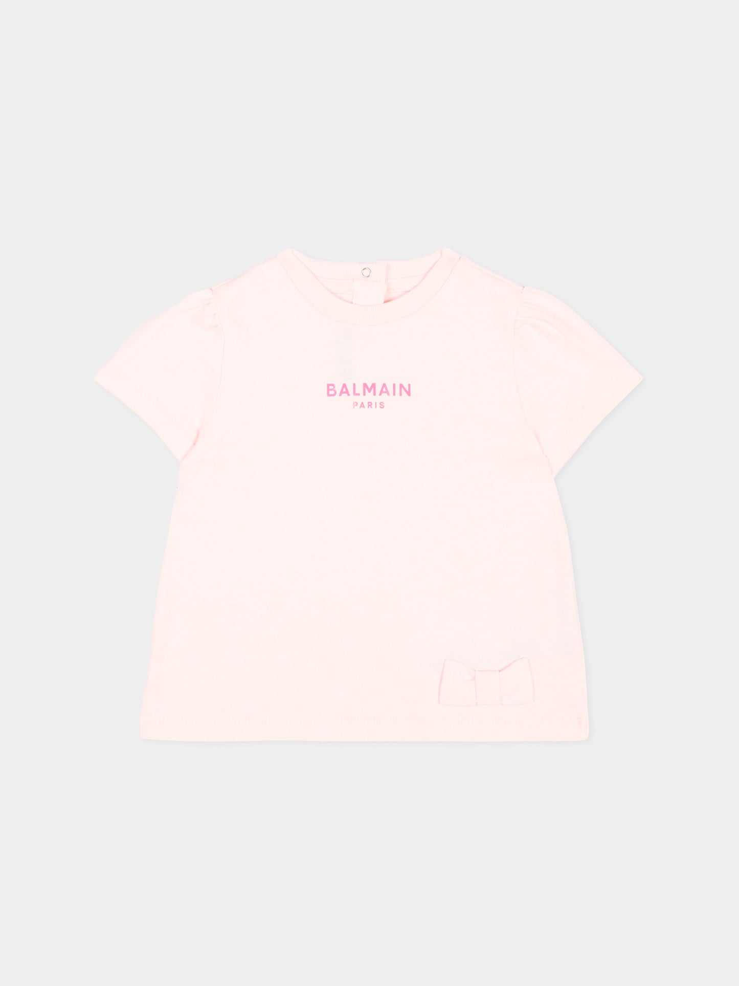 T-shirt rosa per neonata con logo,Balmain Kids,BZ8021 Z3672 508FU