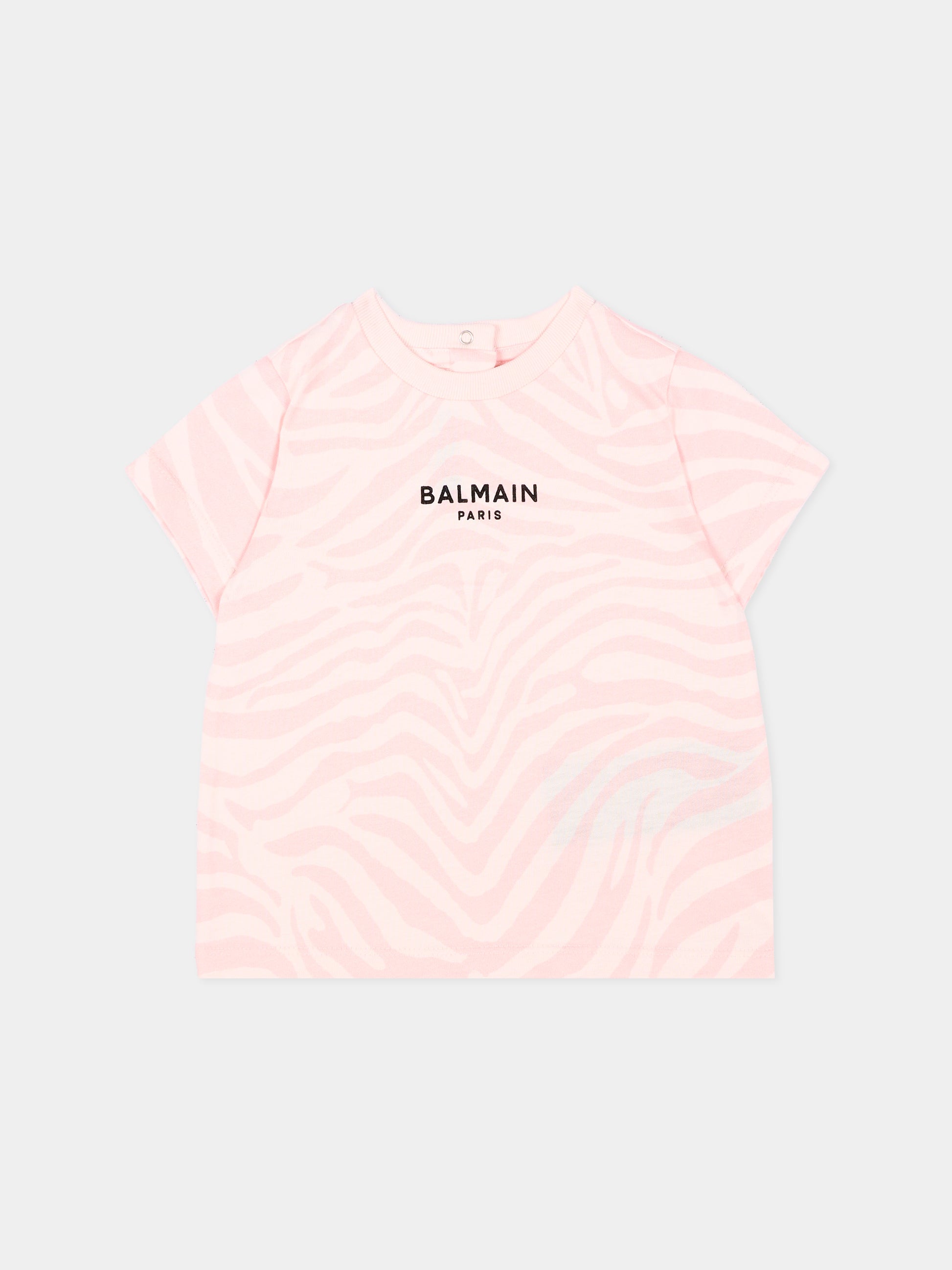 T-Shirt rosa per neonata con logo,Balmain Kids,BZ8041 Z4119 508RS